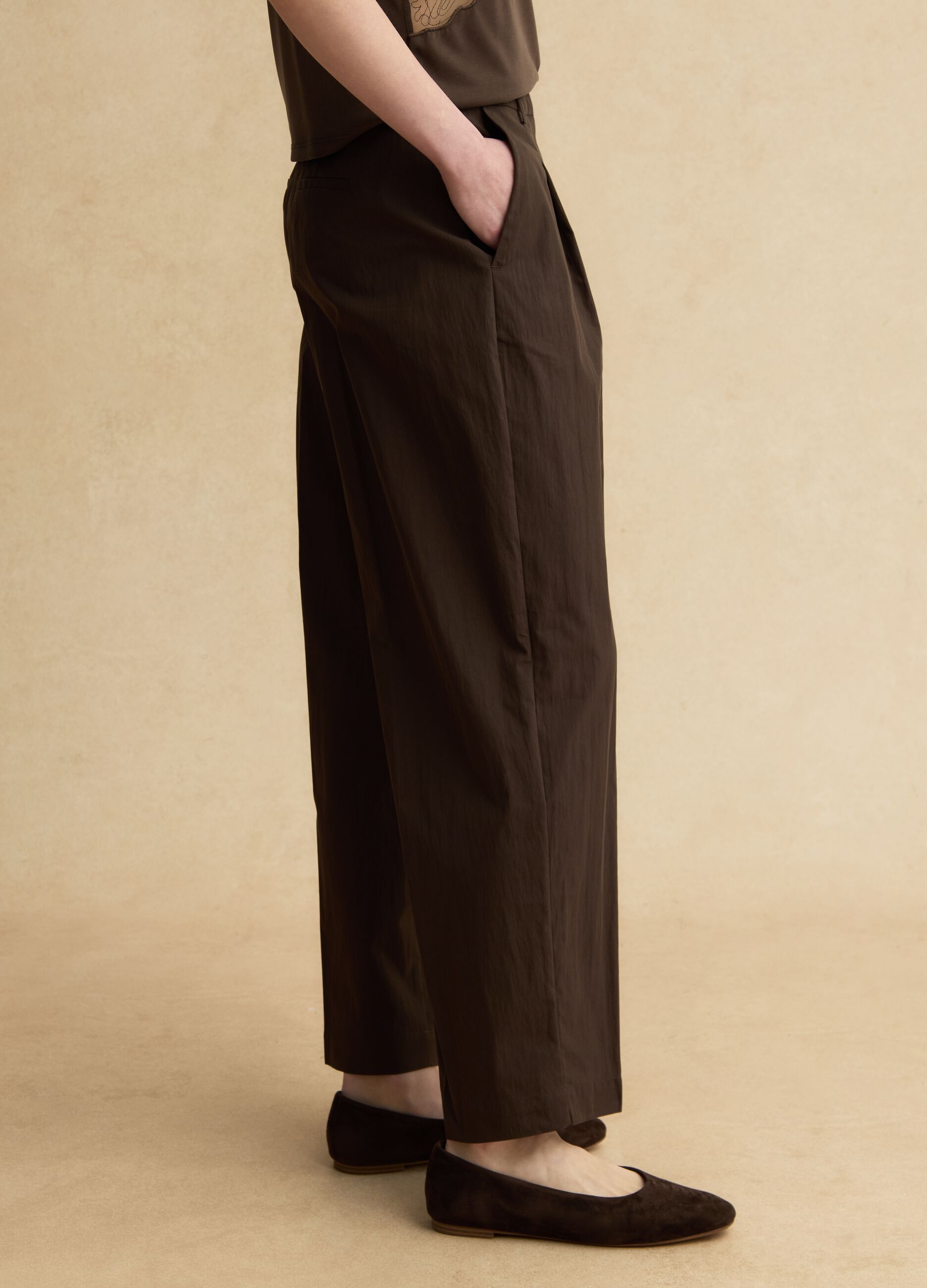 Brown cotton blend straight fit trousers