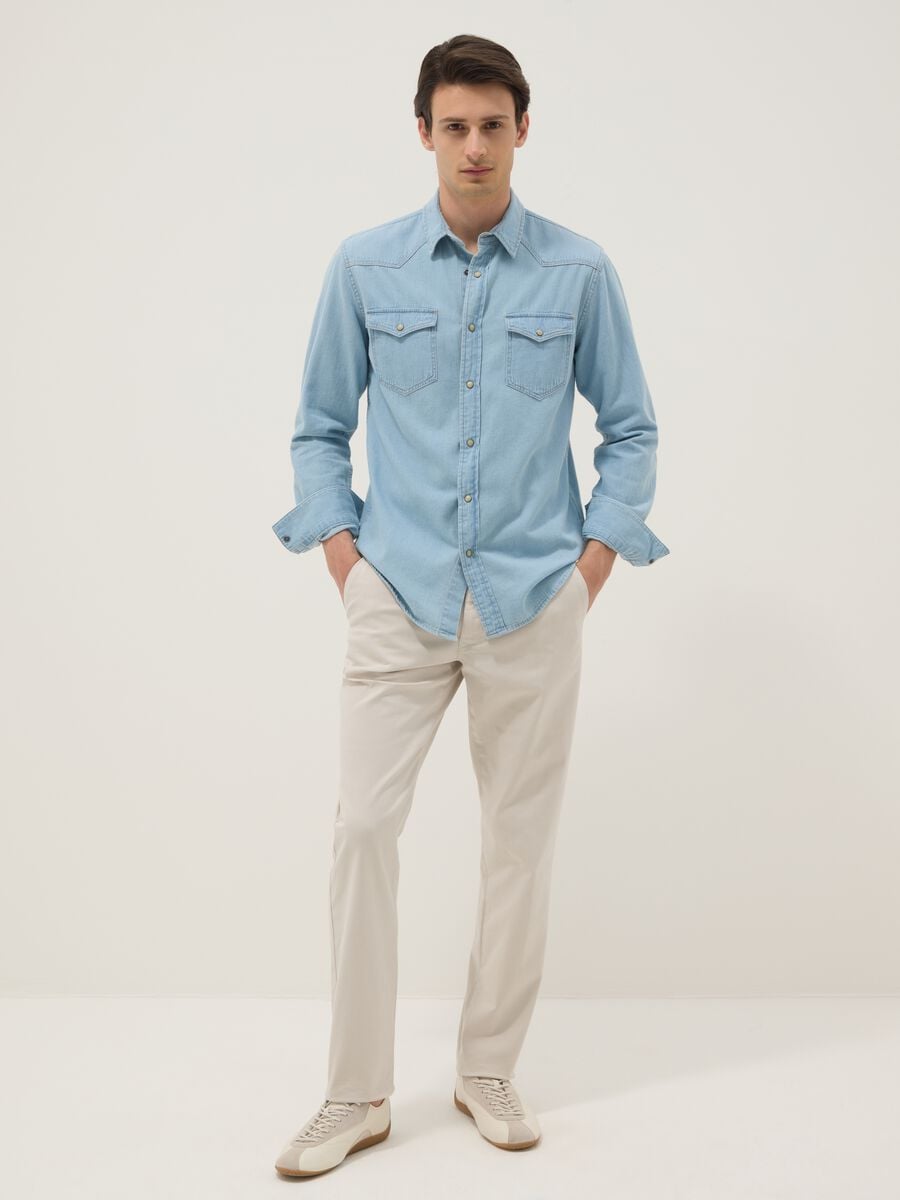 White slim-fit stretch cotton chino trousers_0