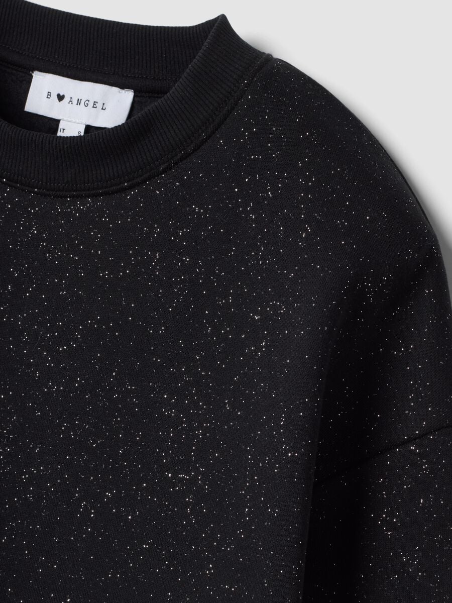 Black cotton-blend crew-neck sweatshirt with lurex print_1