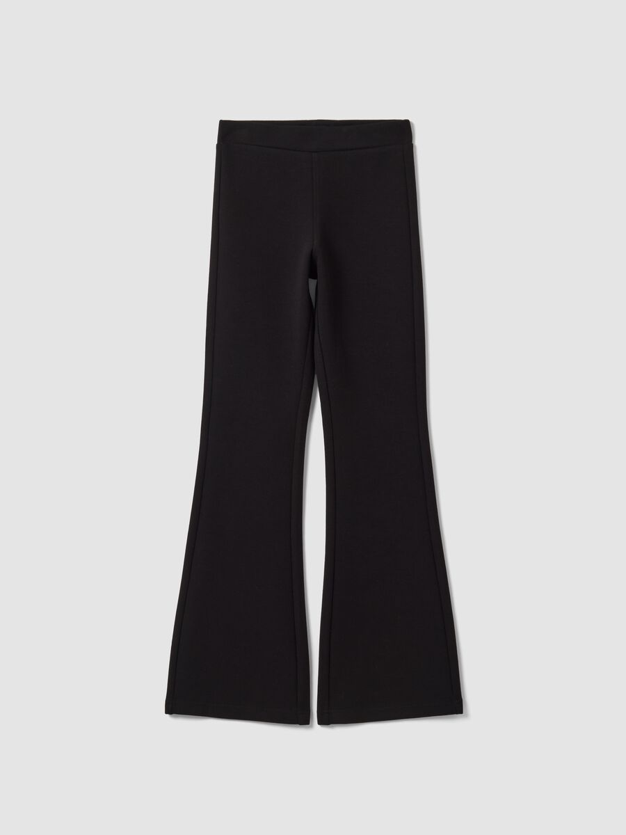 Black flared-fit stretch cotton leggings for girls_0