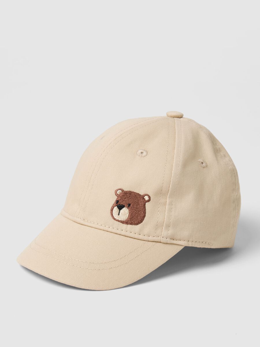 Children's beige pure cotton baseball cap with teddy bear_1