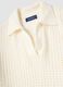 White cotton blend perforated polo collar shirt, regular fit_5