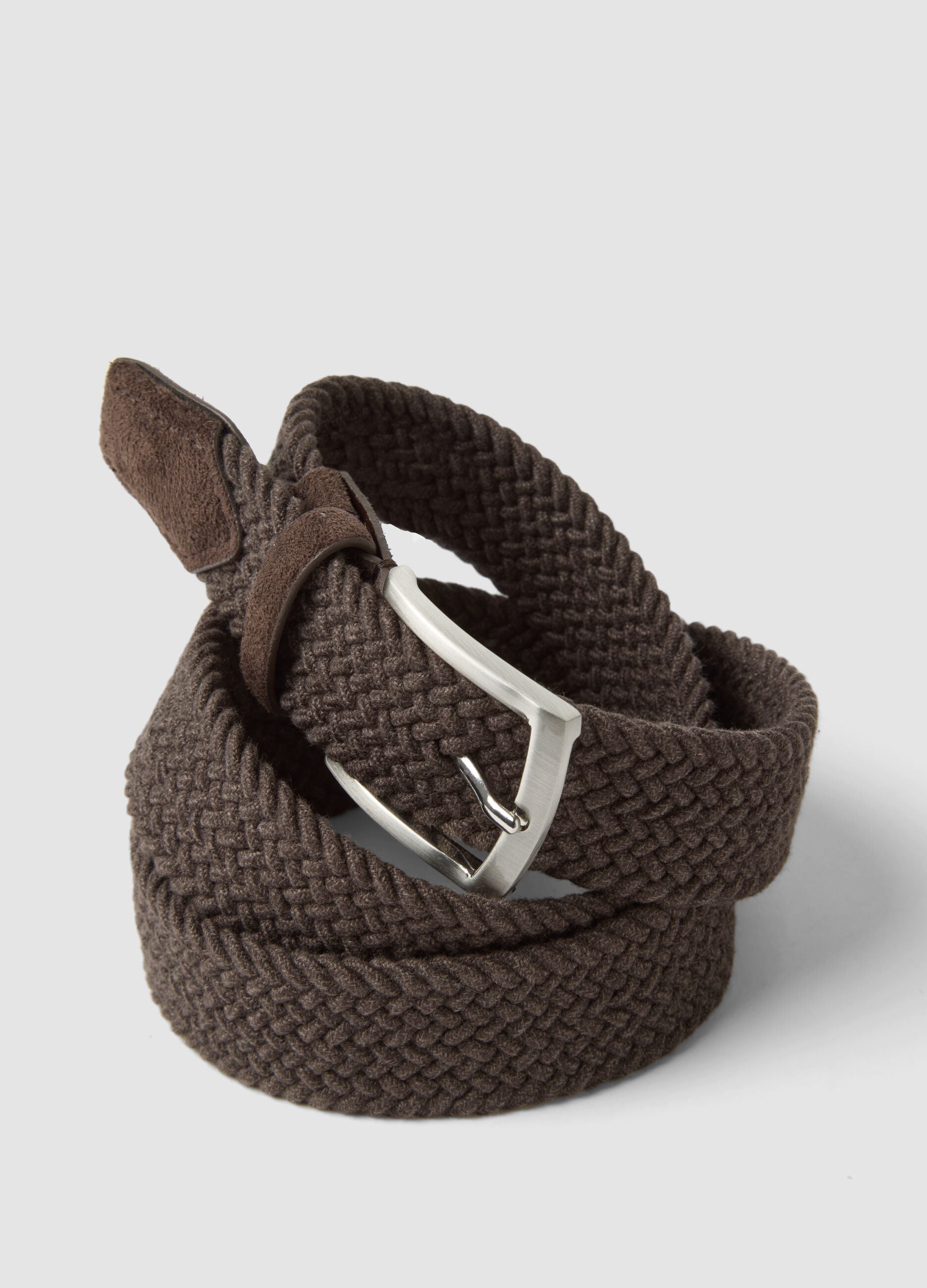 Brown braided cotton-blend belt