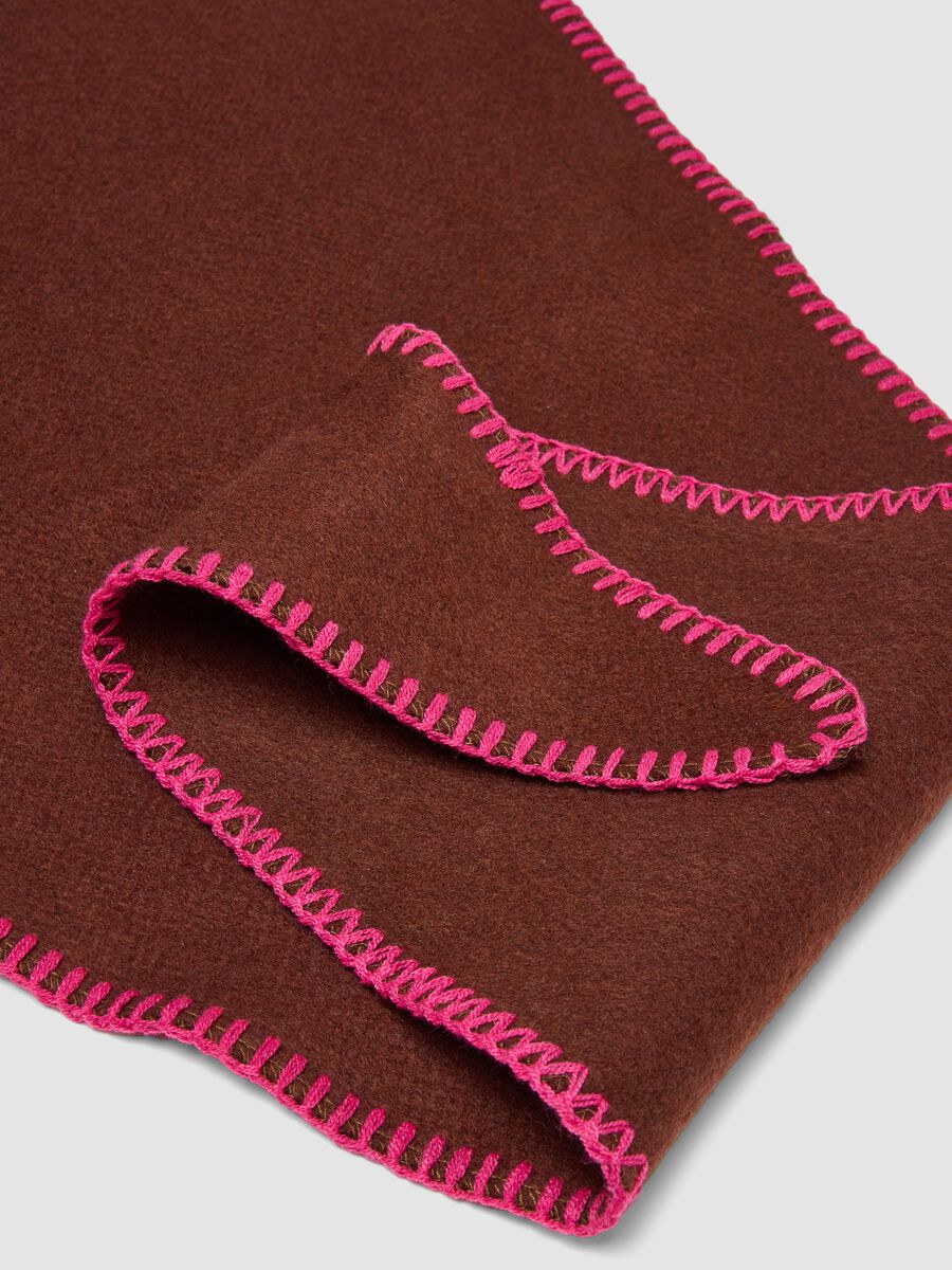 Brown viscose and wool blend scarf with contrast edging_1