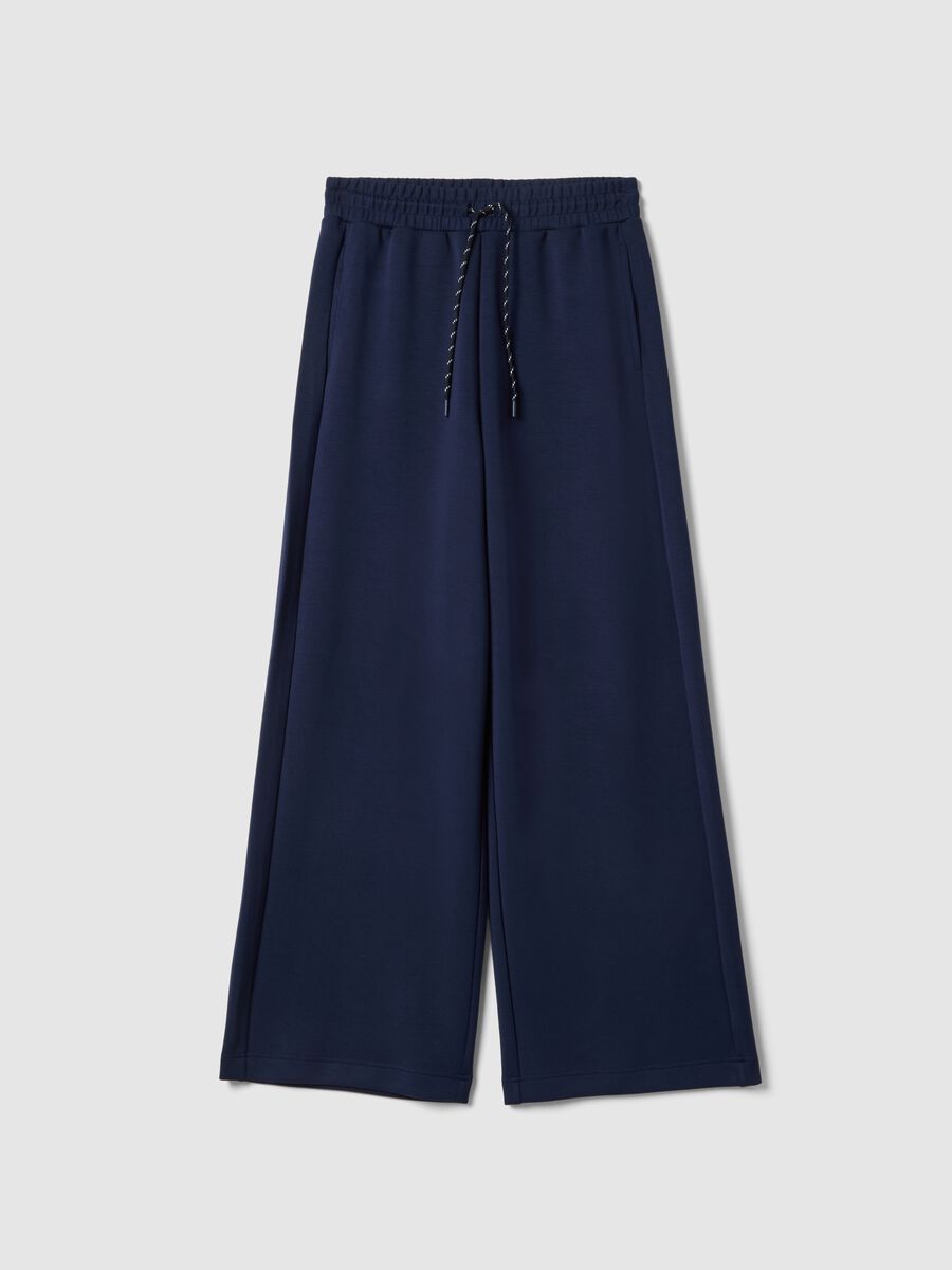 Blue wide leg trousers in stretch modal blend_4