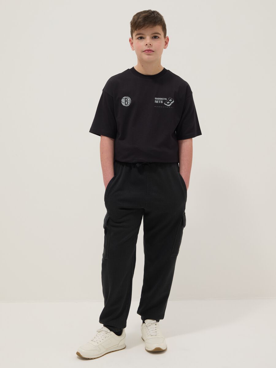 Boys' Regular Fit Black Cotton Blend Cargo Jogger Trousers_0