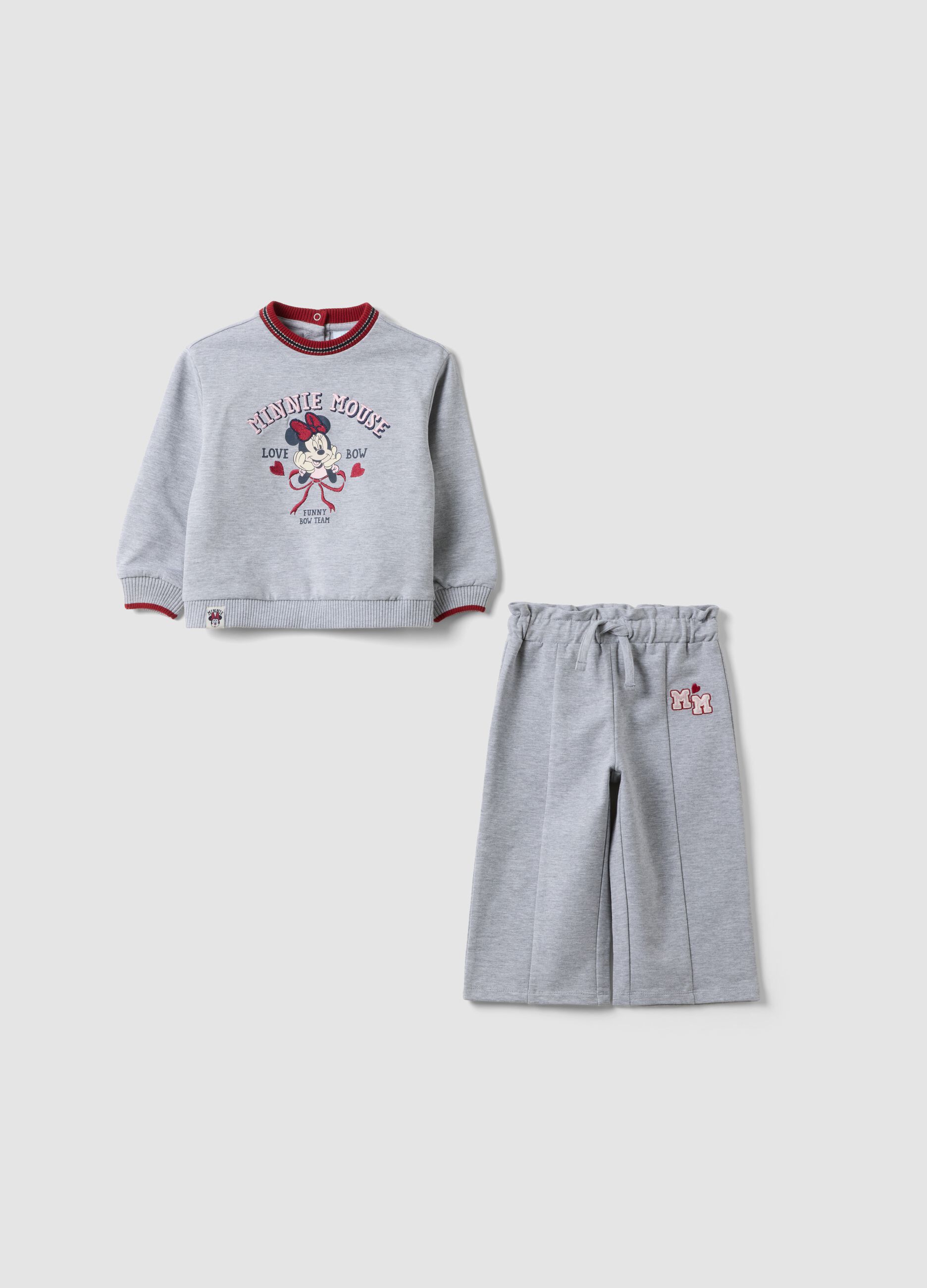 Completo grigio in cotone organico e viscosa elasticizzata e stampa Minnie