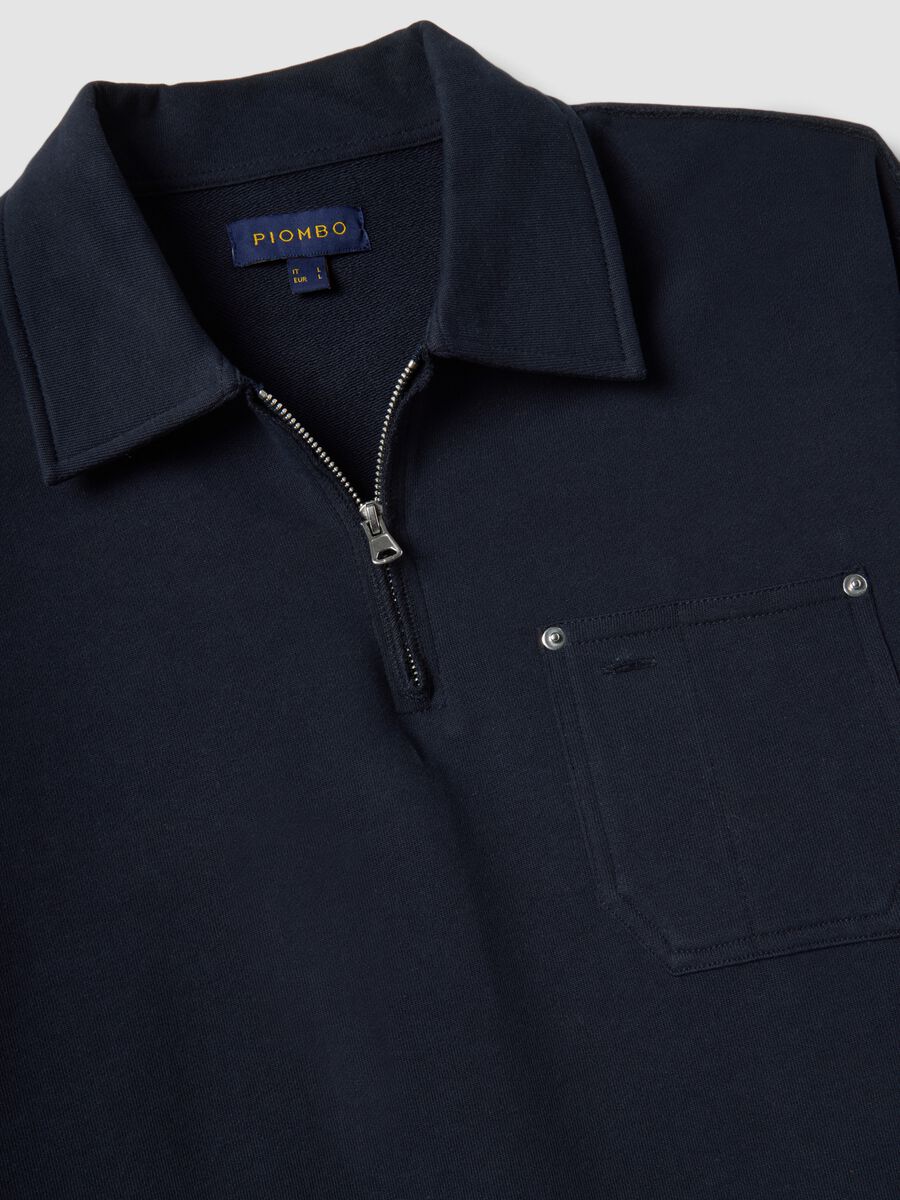 Blue Pure Cotton Regular Fit Sweatshirt with Half Zip and Collar_5