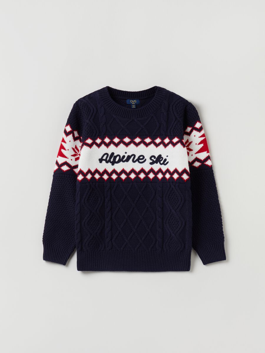Cable-knit pullover with jacquard design_0