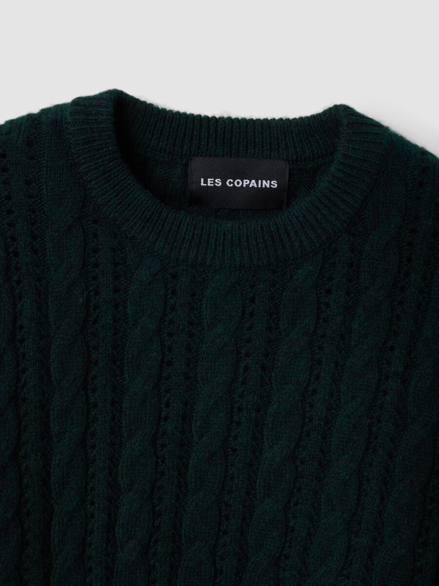 Green crew-neck cable-knit wool-blend jumper, regular fit_1