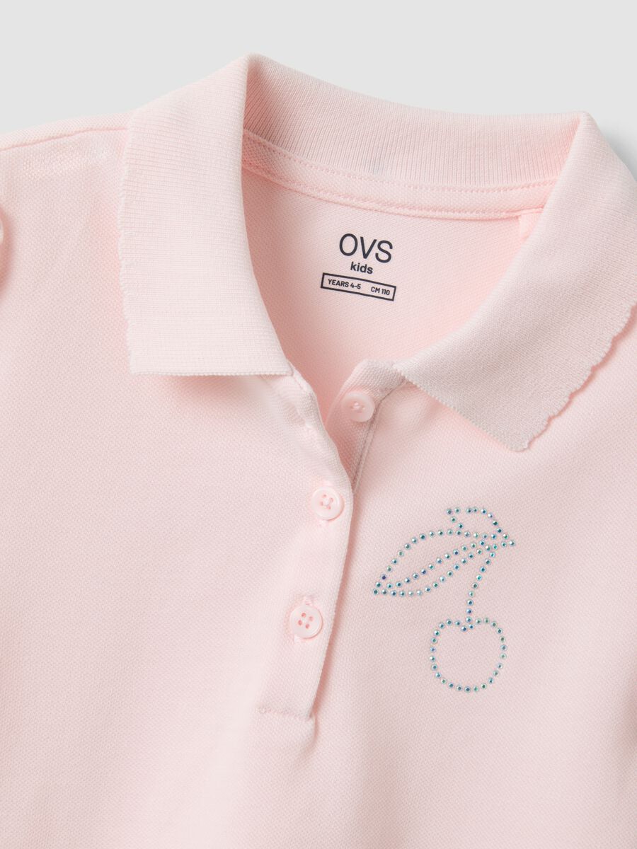 Girls' pink pure cotton polo shirt regular fit with cherry_2
