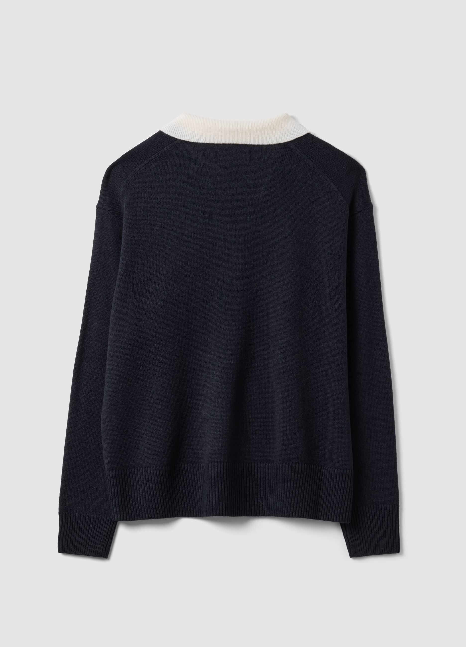 Blauer Pullover aus Wollmix mit Polokragen