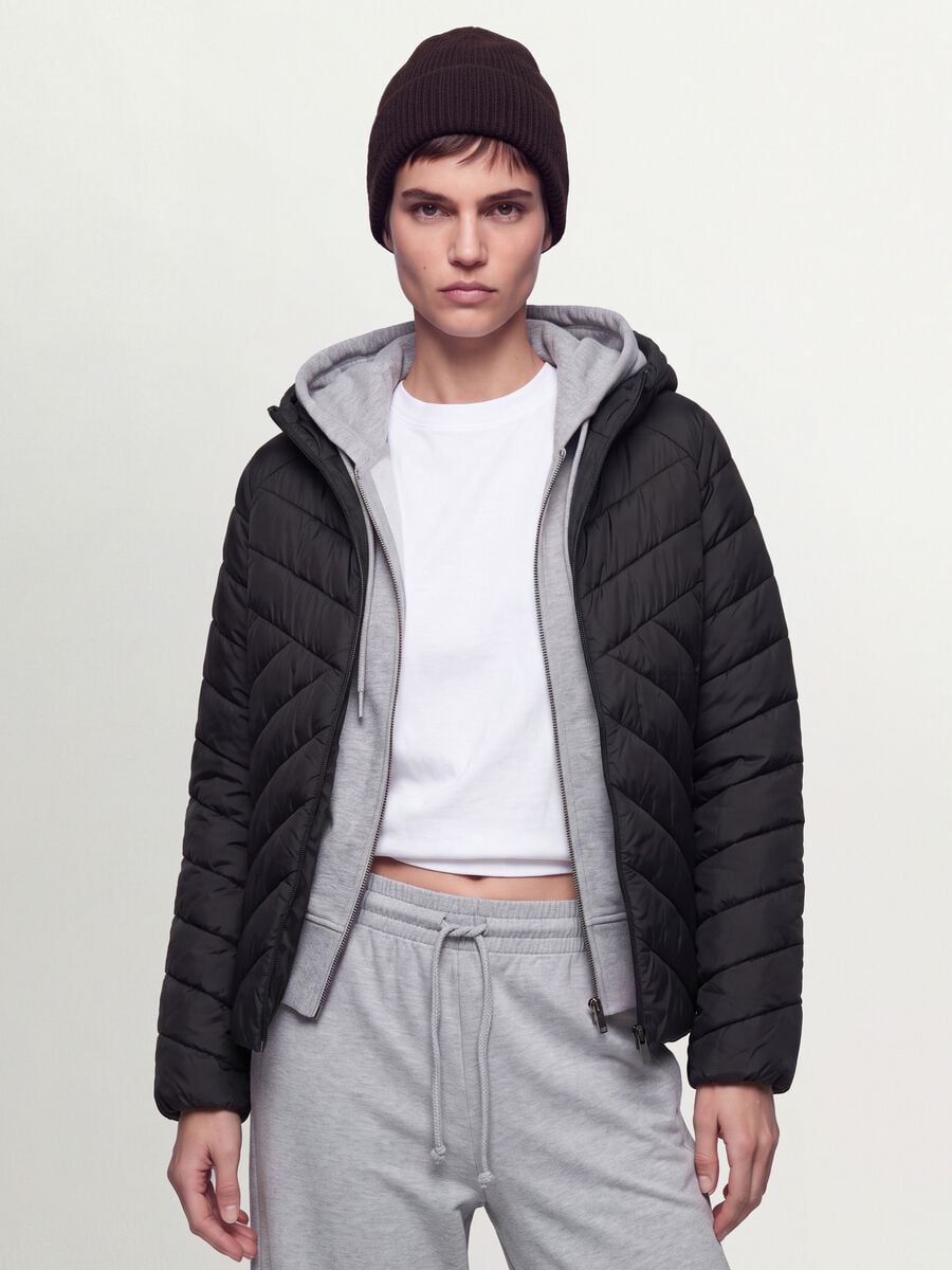 Black Ultralight Quilted Jacket with Hood and Zip_1
