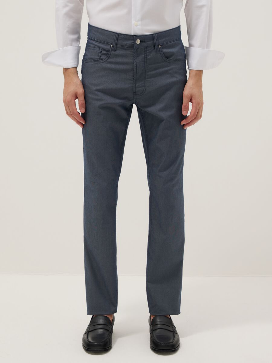 Slim fit blue stretch cotton blend chino trousers_1