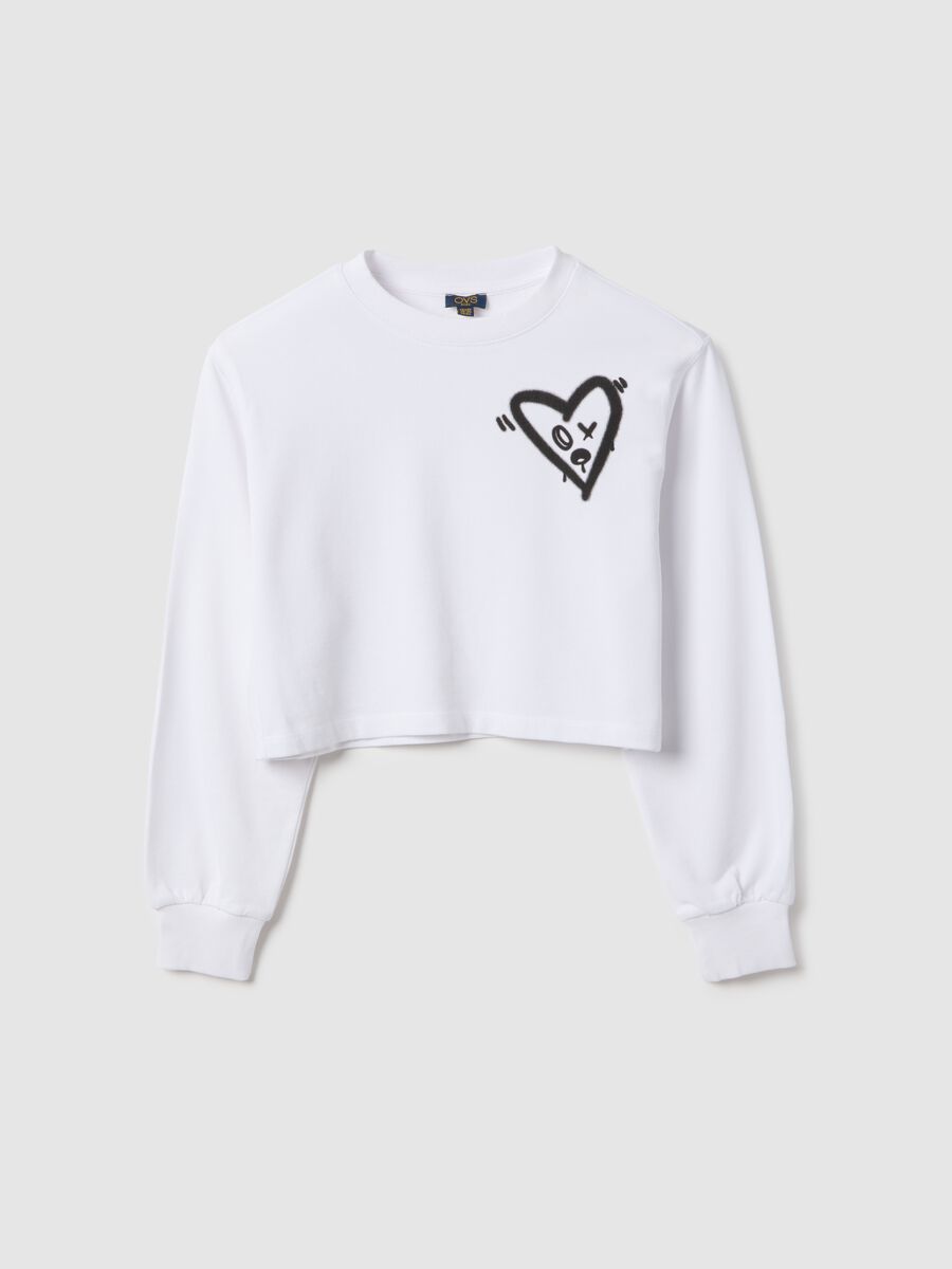 Girls' regular fit pure cotton white sweatshirt with heart_3