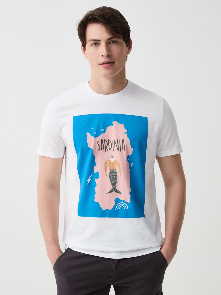 Cotton T-shirt with Sardinia print_0