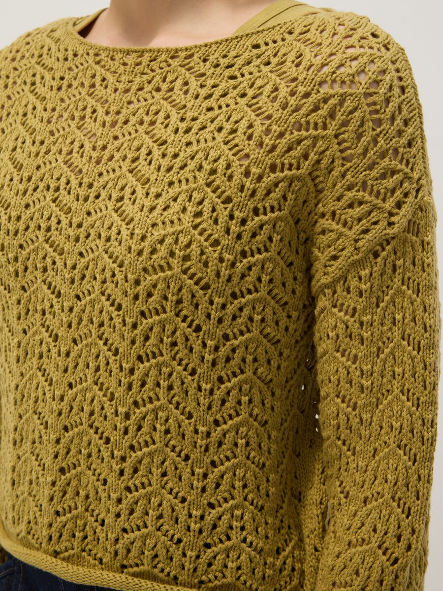 Pure cotton yellow jumper regular fit with perforated pattern_4