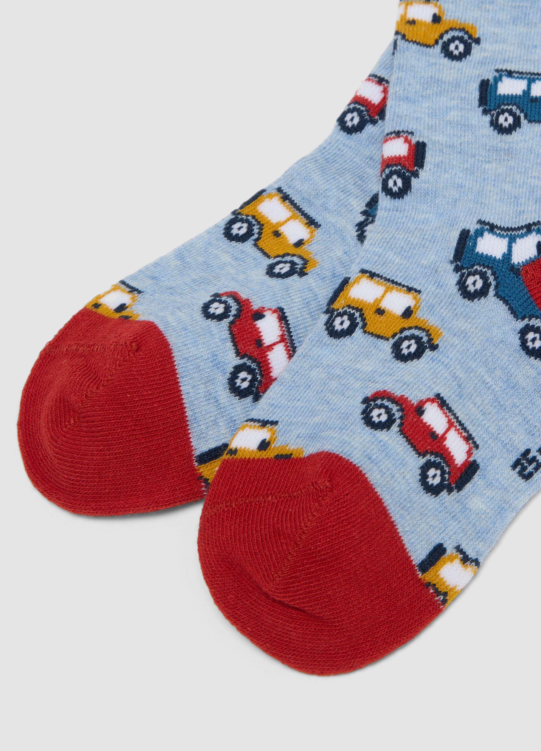 2er-Pack lange Socken in Blau und Rot aus elastischer Bio-Baumwolle