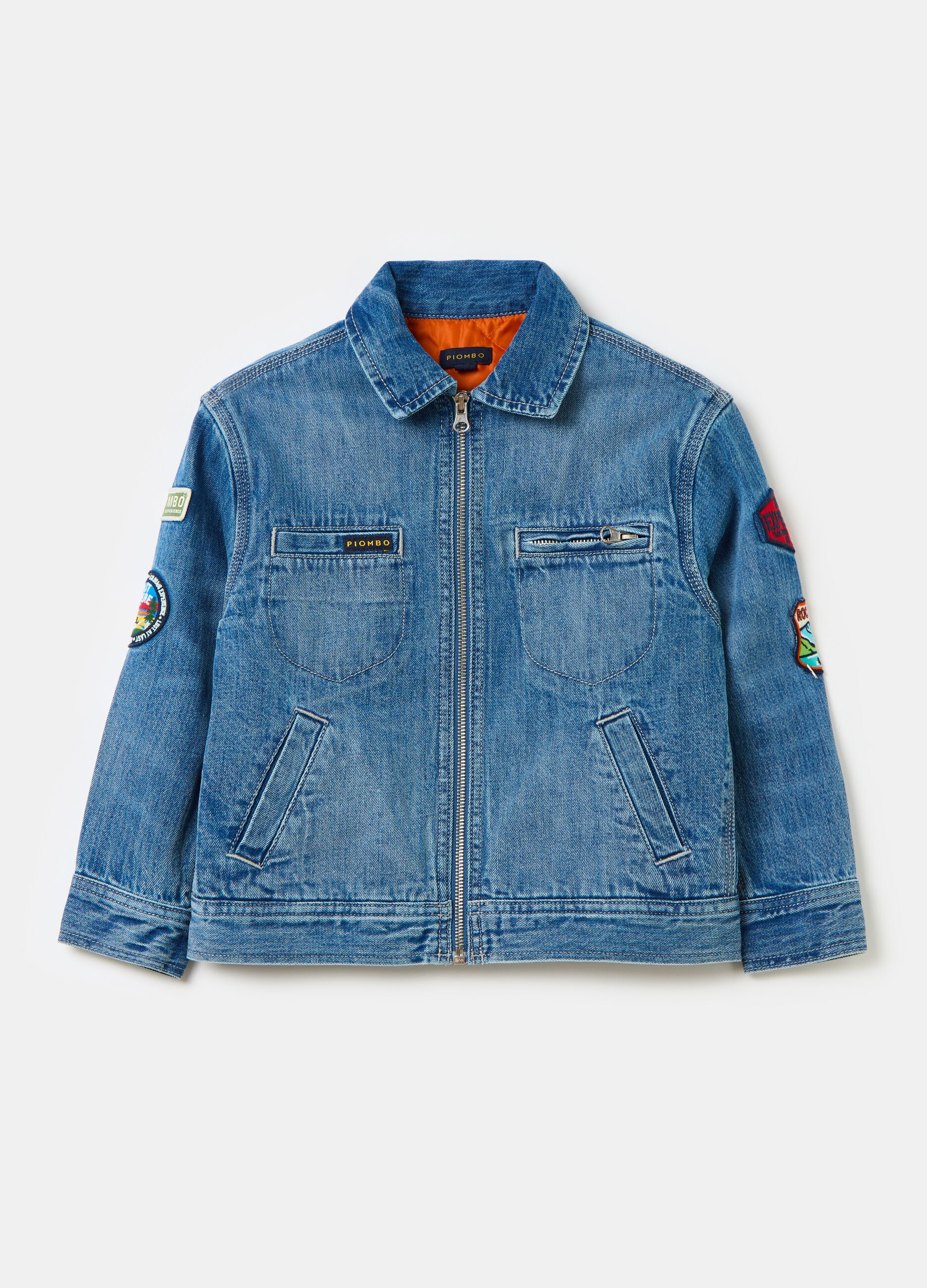 Full-zip jacket in denim with patch