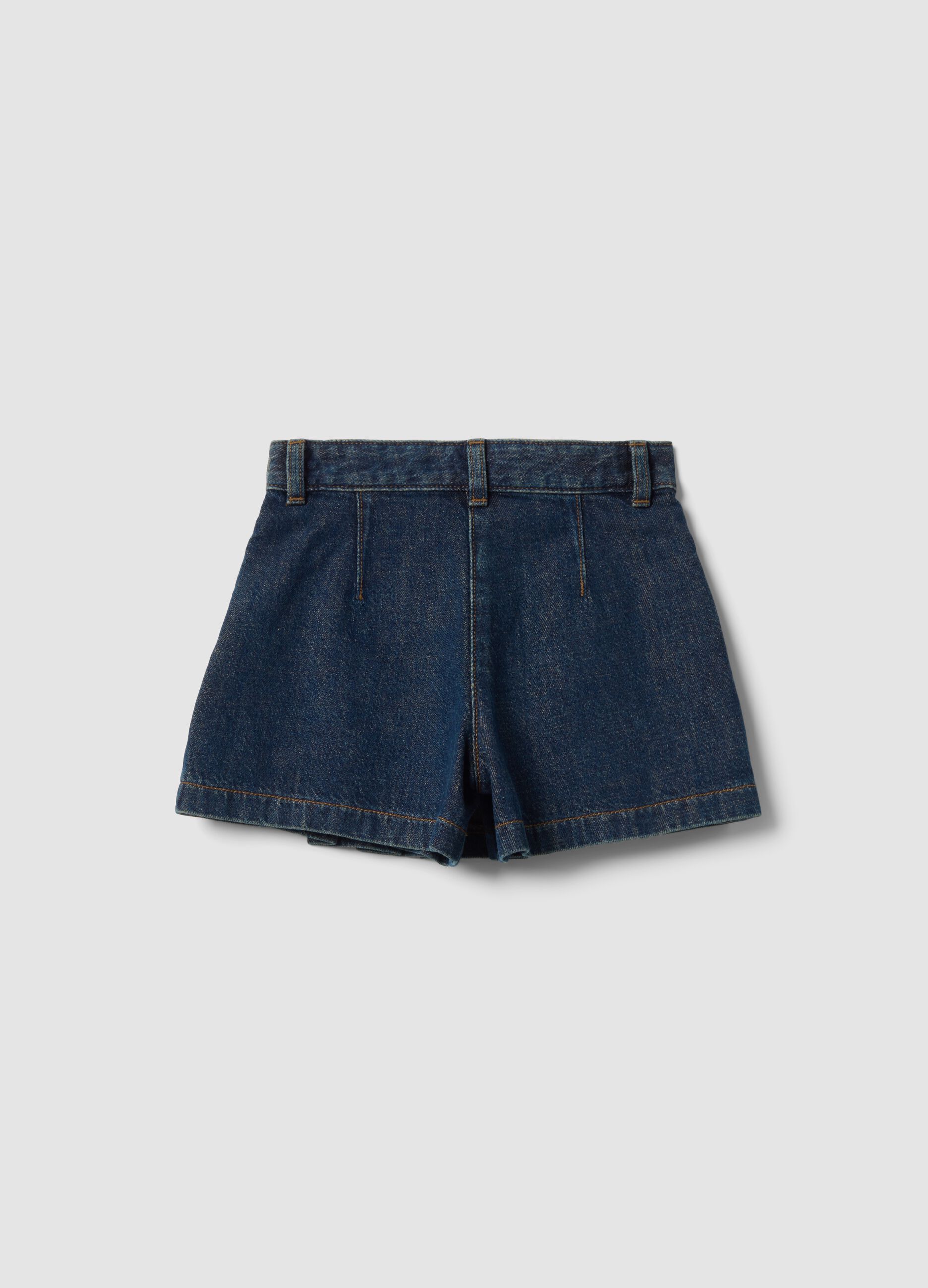 Blue denim skort in pure cotton with pleats for girls