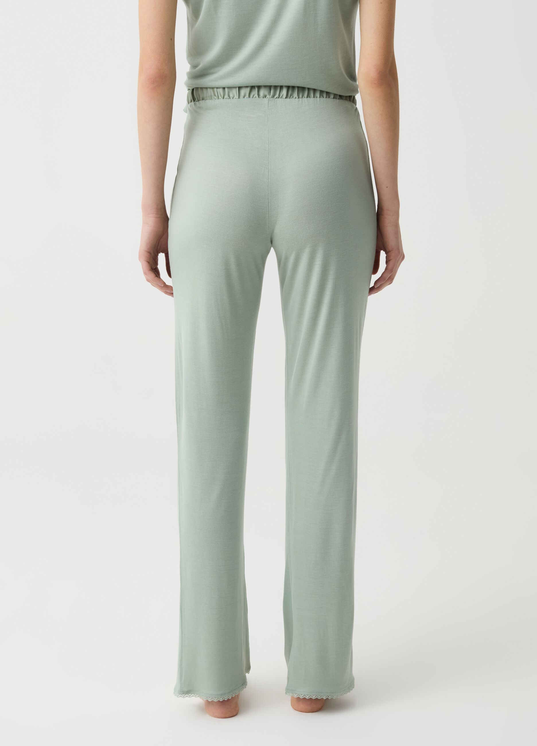 Solid colour viscose pyjama trousers
