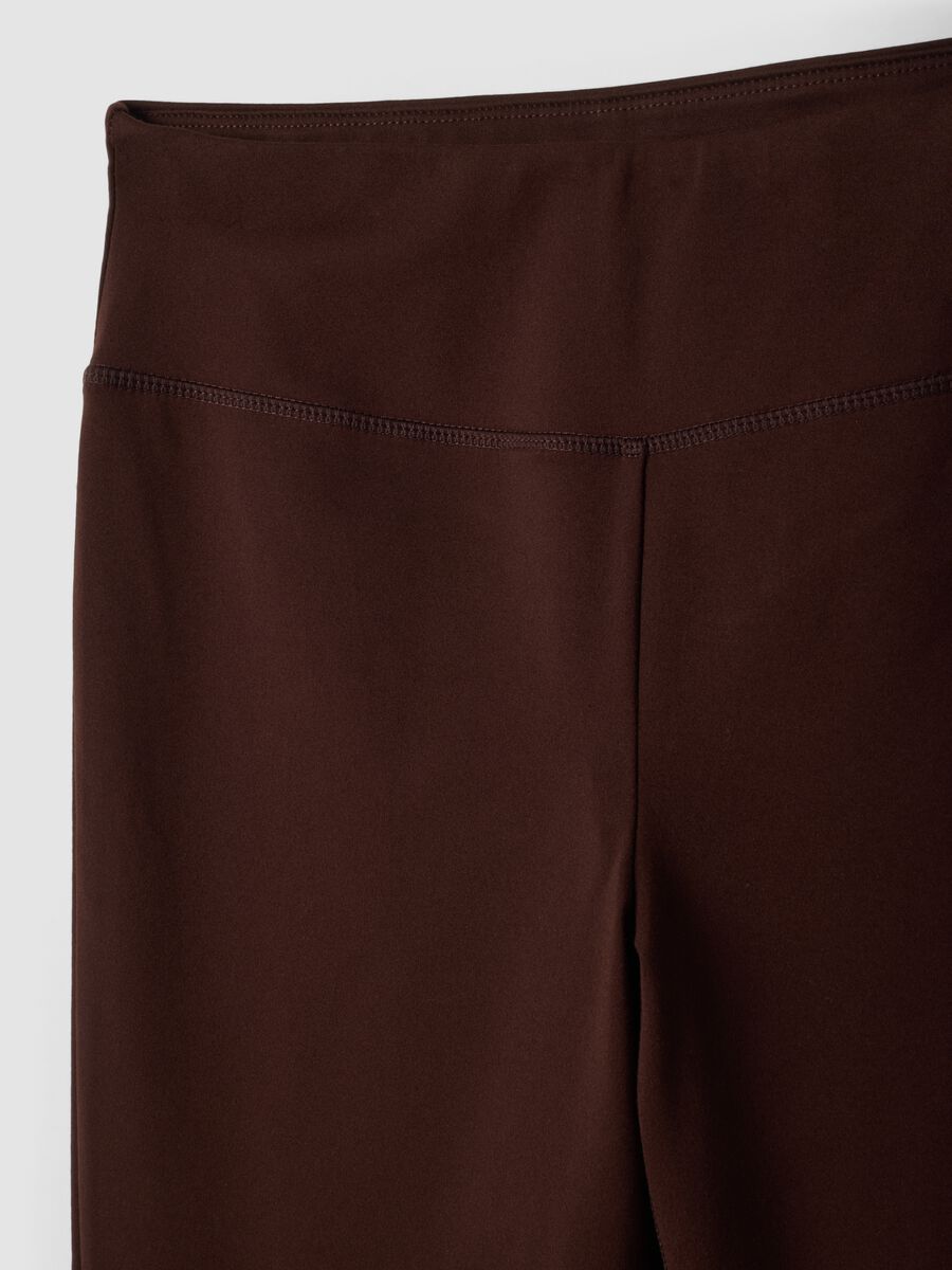 Brown flared leggings in stretch fabric_7
