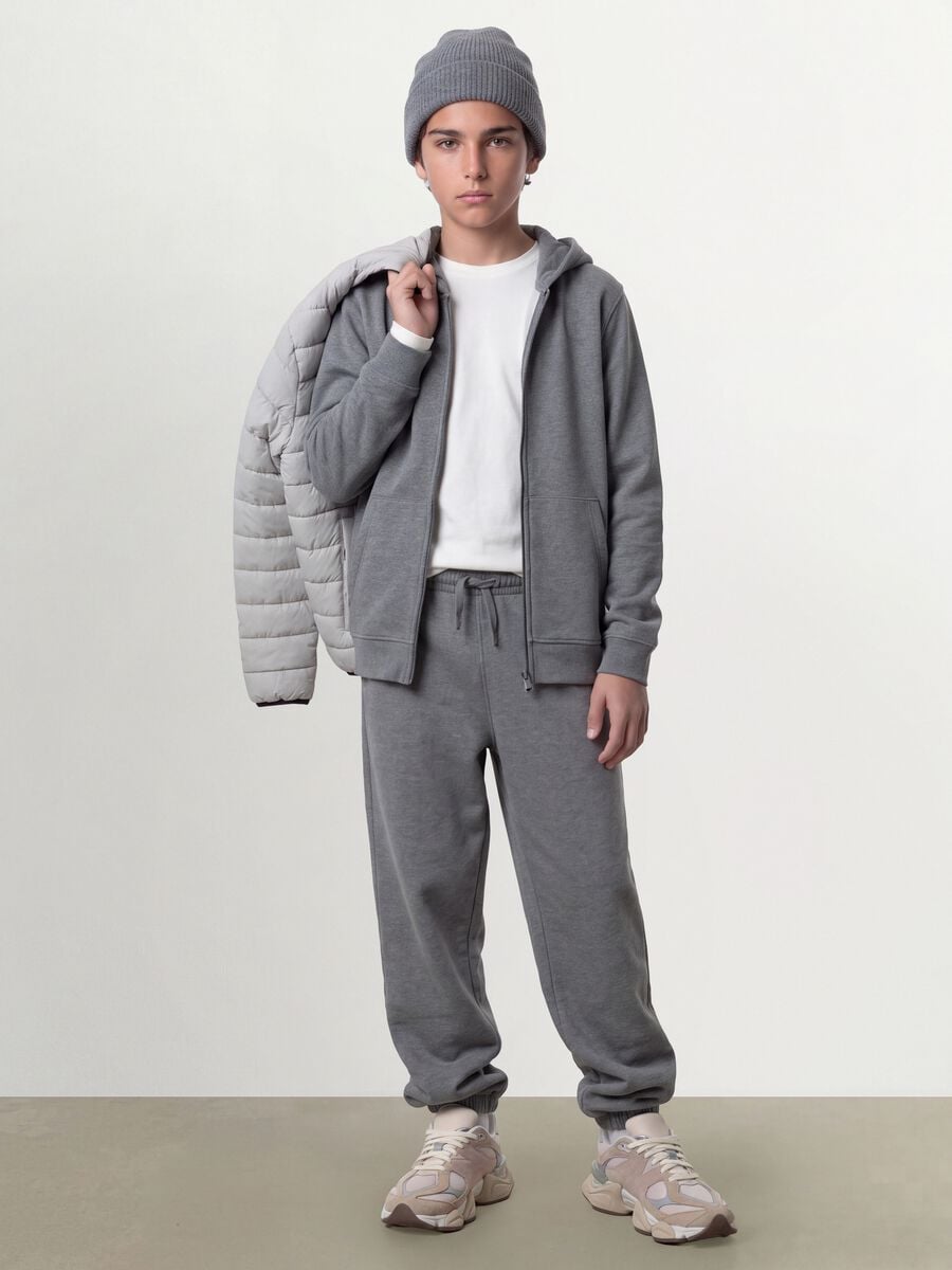 Grey marl joggers in organic cotton and viscose blend_1
