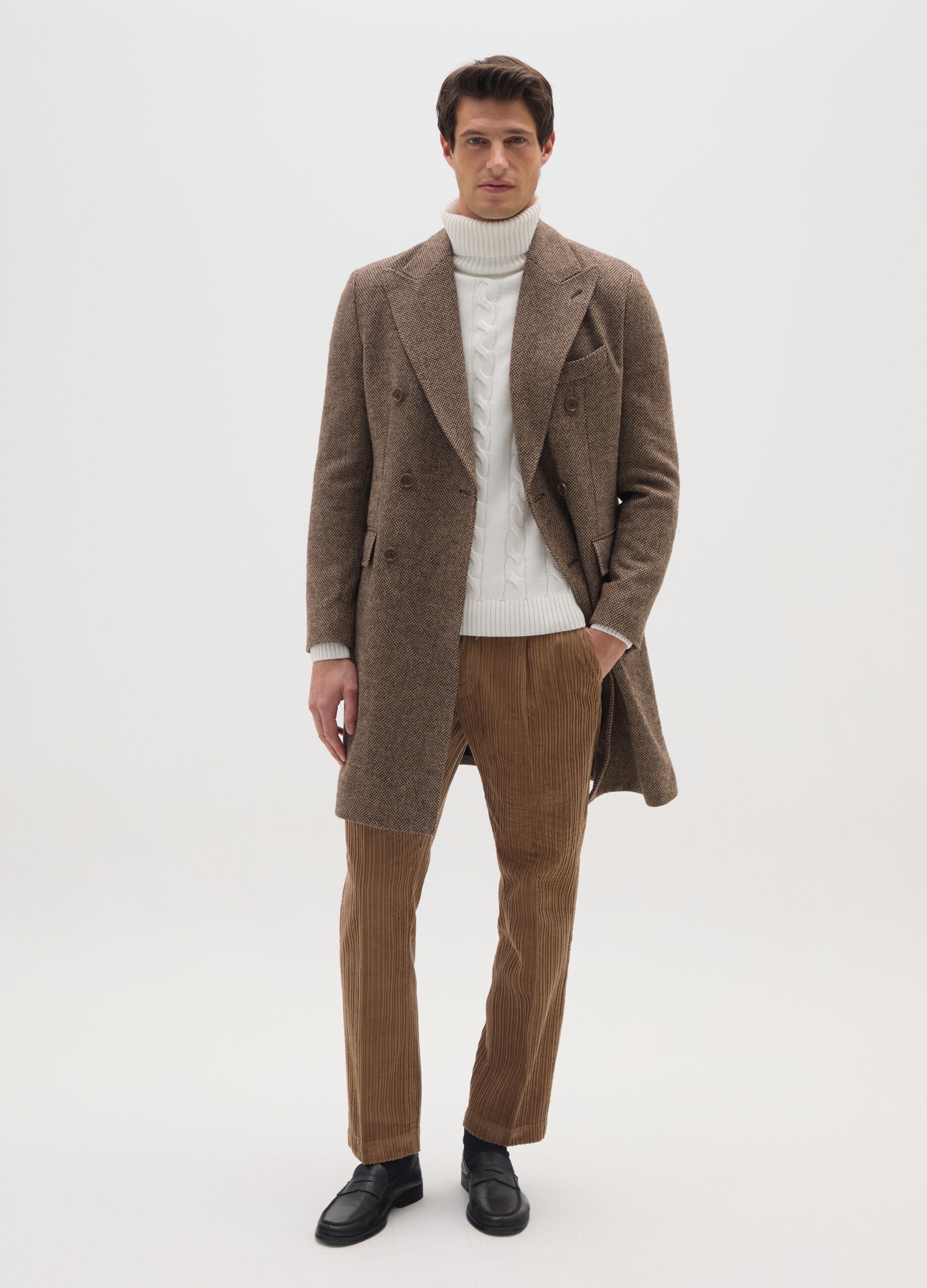 Brown Check Long Coat Regular Fit