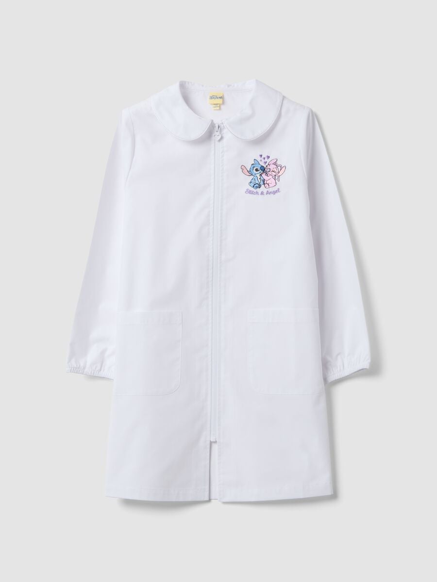 White girls&rsquo; school apron with zip and Stitch embroidery_0