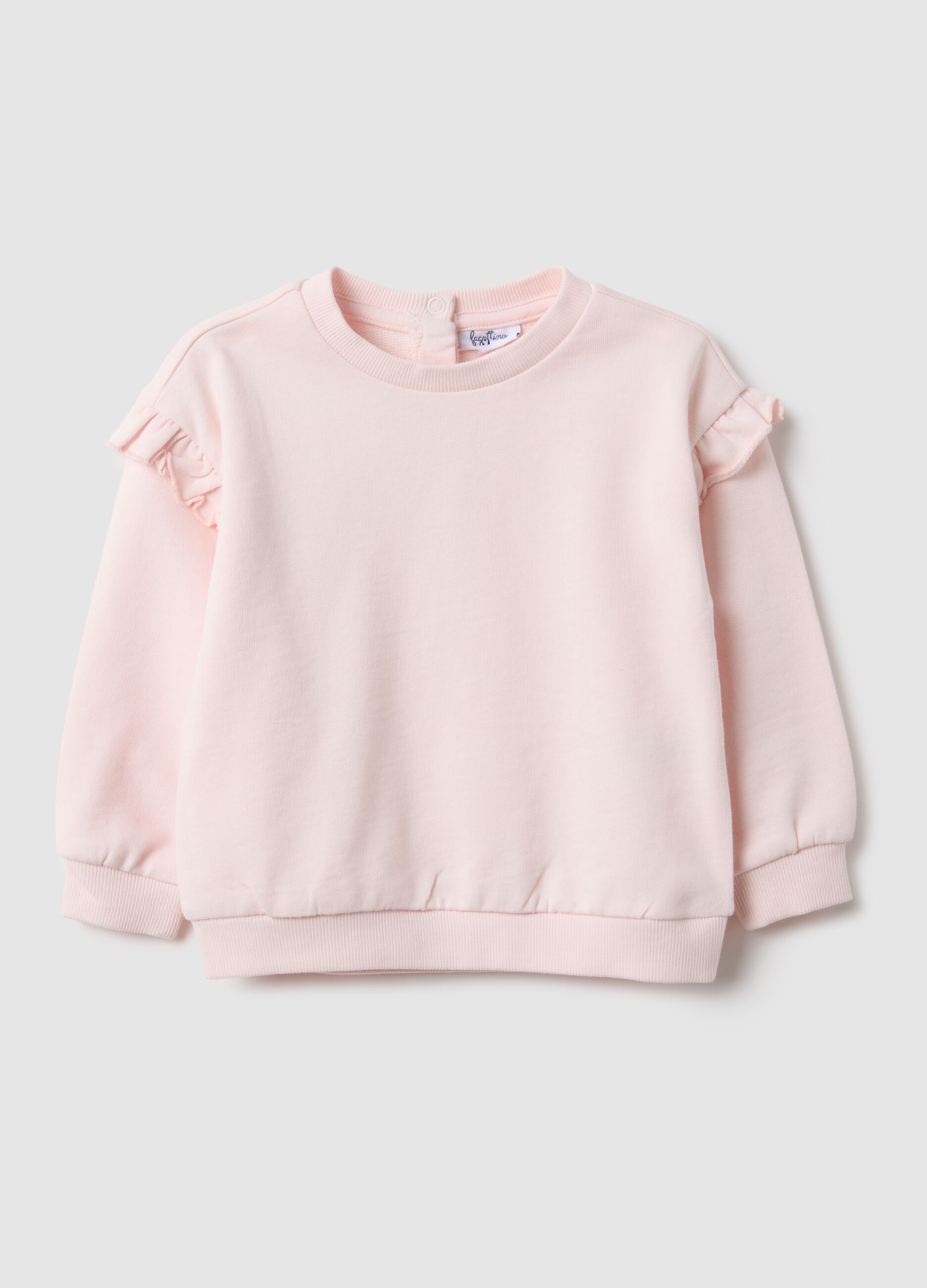 Sweat rose en pur coton coupe regular avec volants pour b&eacute;b&eacute; fille