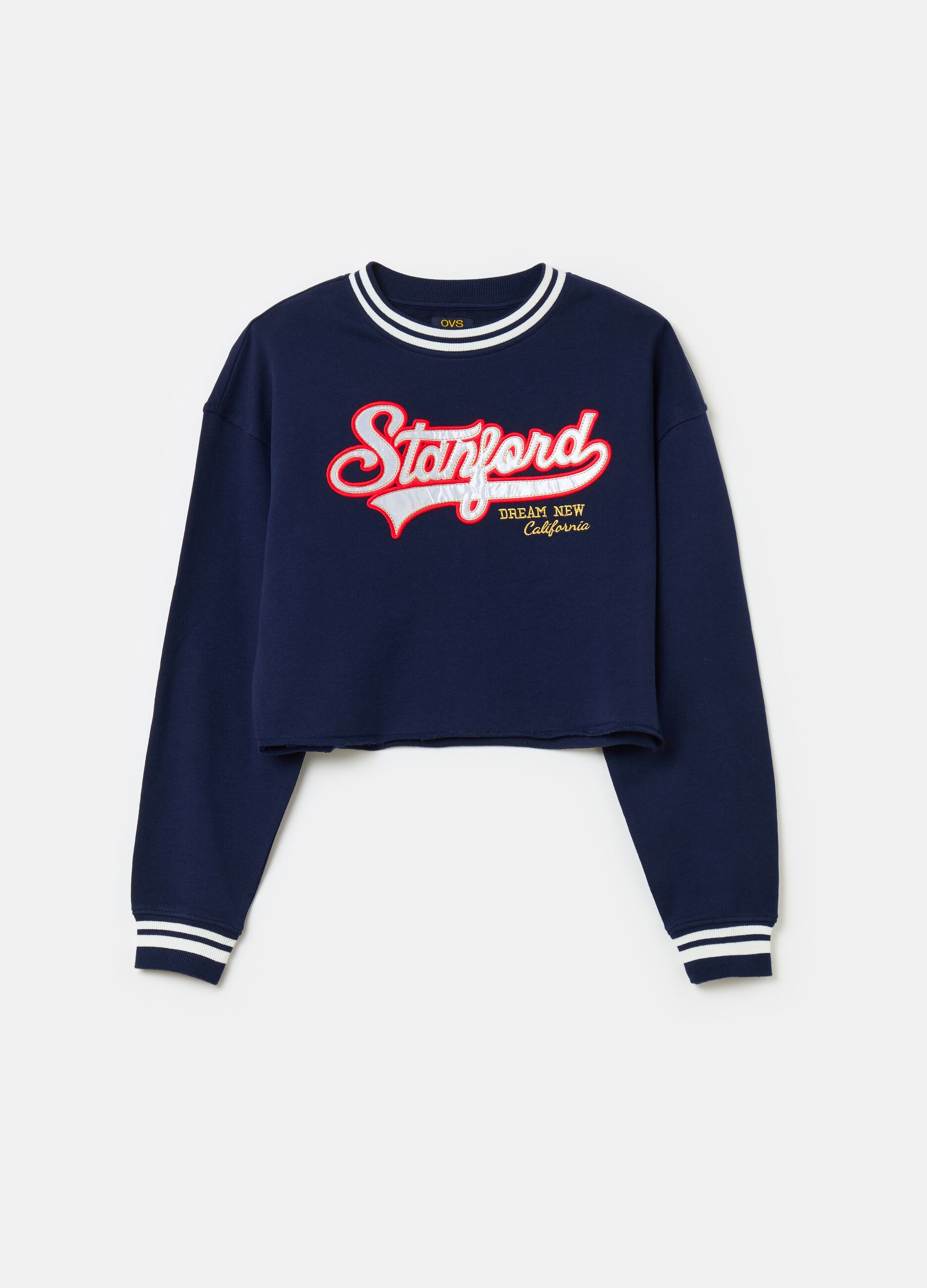 Crop sweatshirt with patch and college embroidery