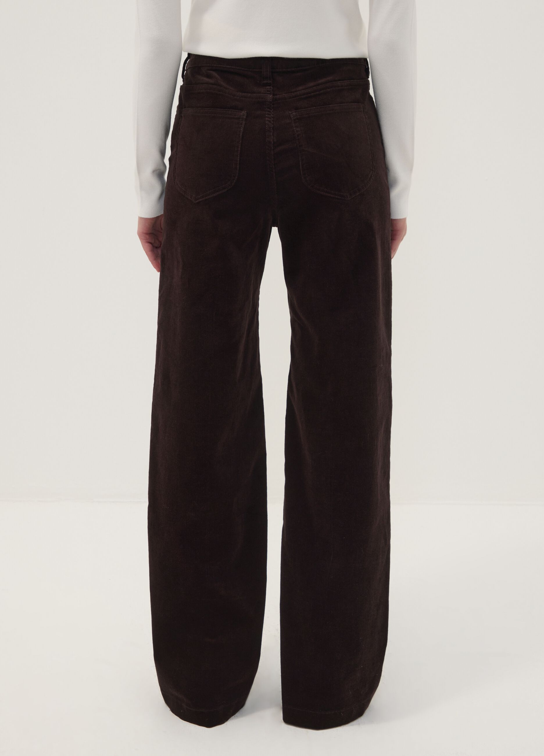 Pantaloni marroni in cotone elasticizzato a coste straight fit