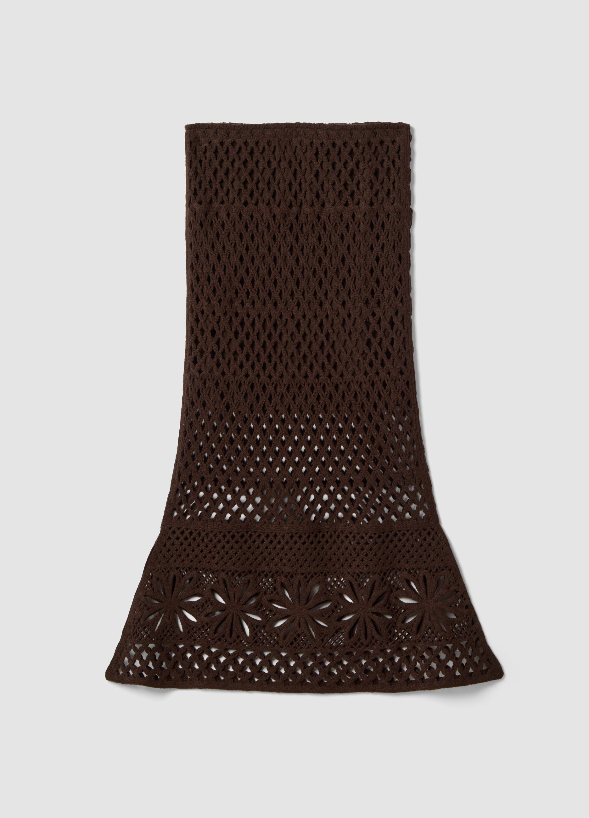 Brown cotton-blend maxi skirt, regular fit with knitted design