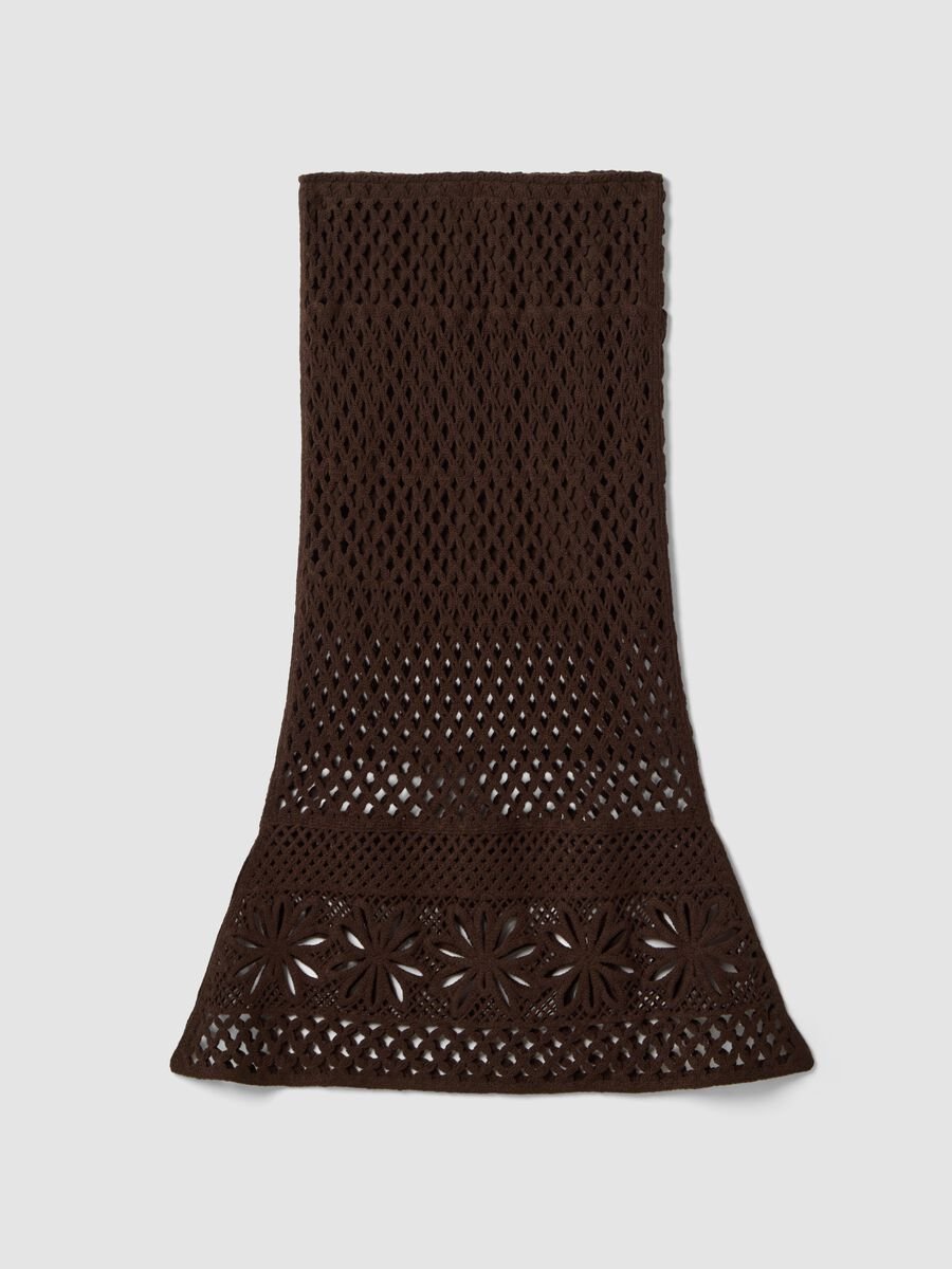 Brown cotton-blend maxi skirt, regular fit with knitted design_0
