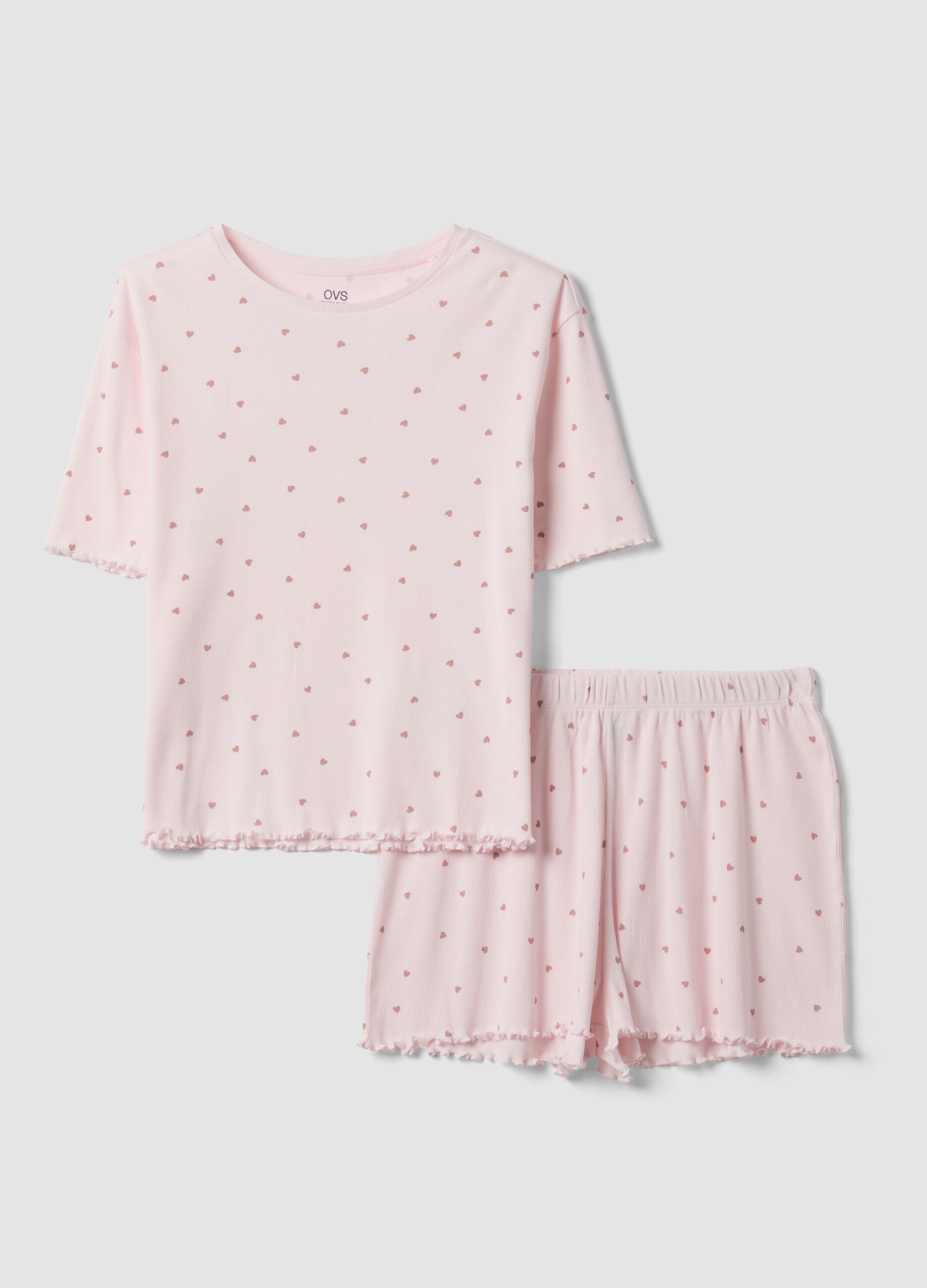 Pink organic cotton heart-print pyjamas