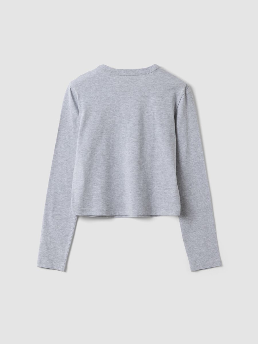 Girls&rsquo; grey organic cotton crop T-shirt with ribbed neckline_2