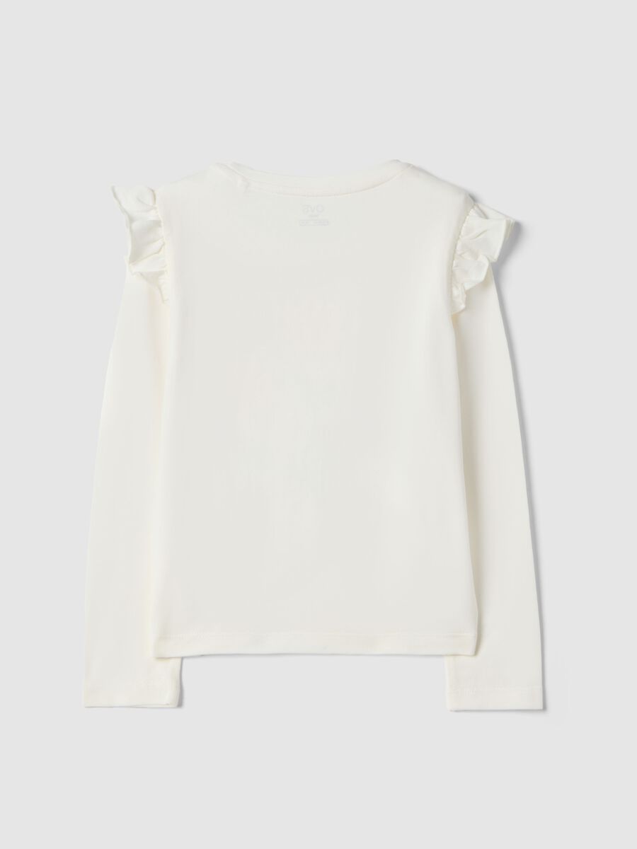 Girl's white stretch cotton T-shirt with floral embroidery_1