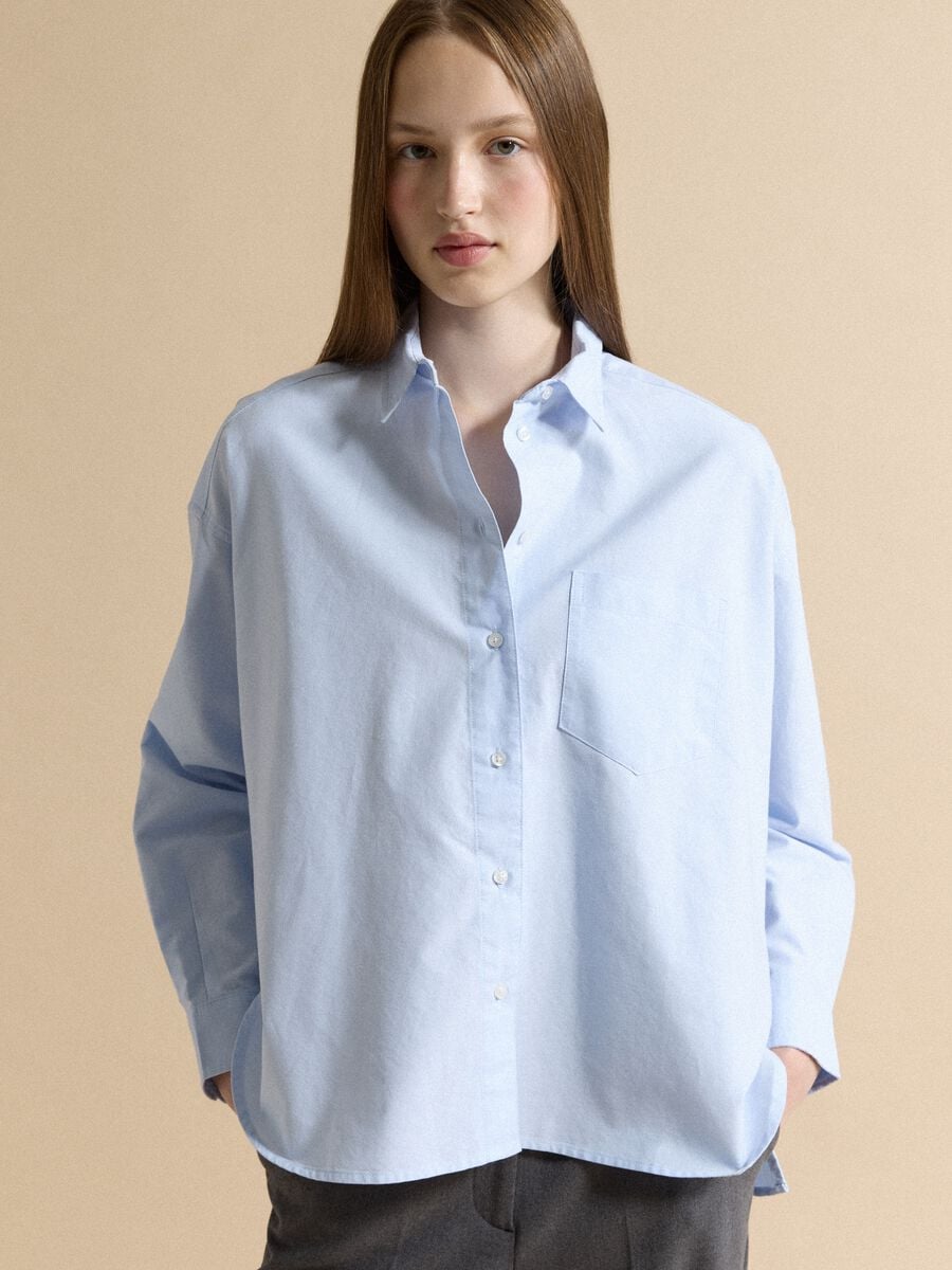 Light blue pure cotton shirt with classic collar, regular fit_0