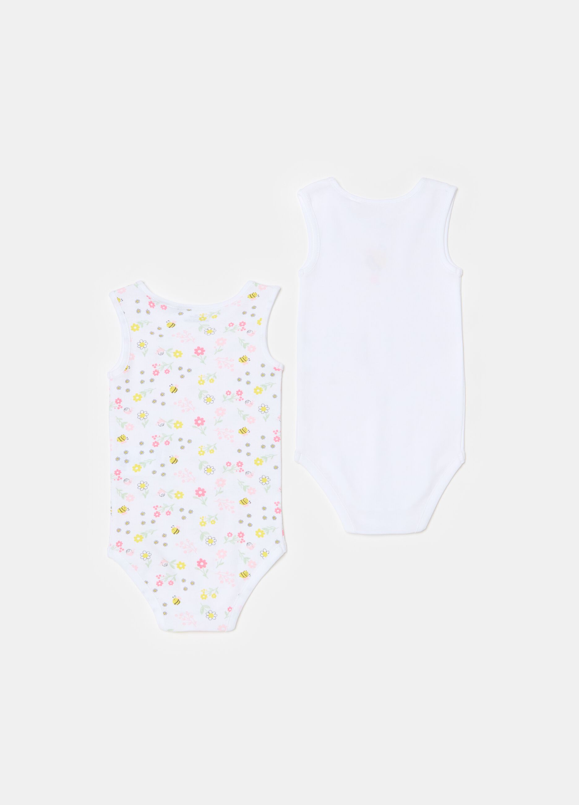 Two-pack sleeveless bodysuits with bees print