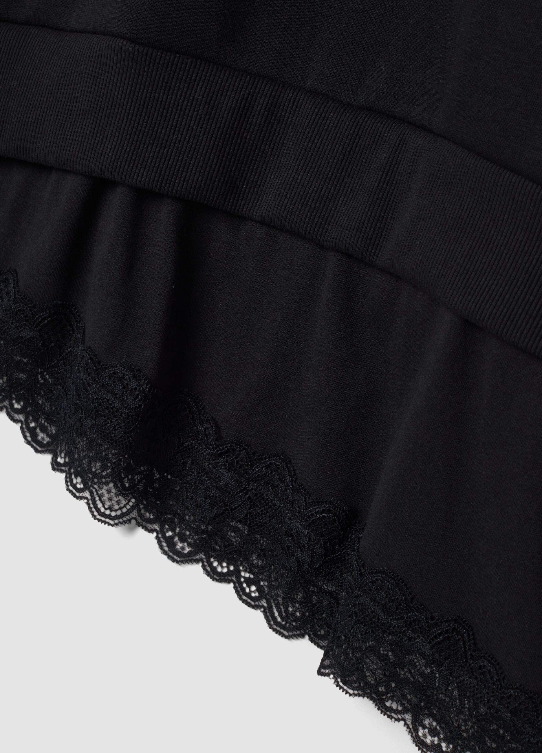 Black cotton-blend crew-neck sweatshirt with lace detail