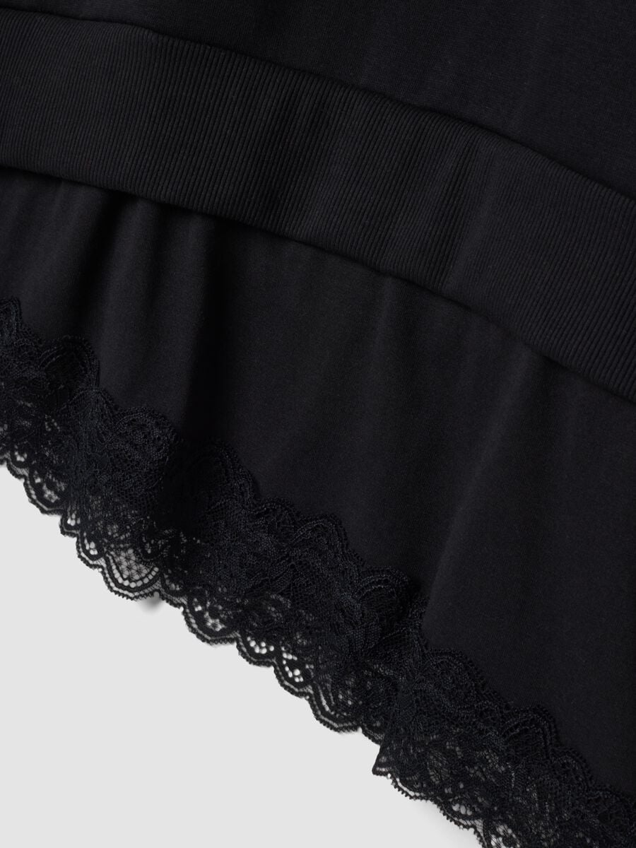 Black cotton-blend crew-neck sweatshirt with lace detail_1