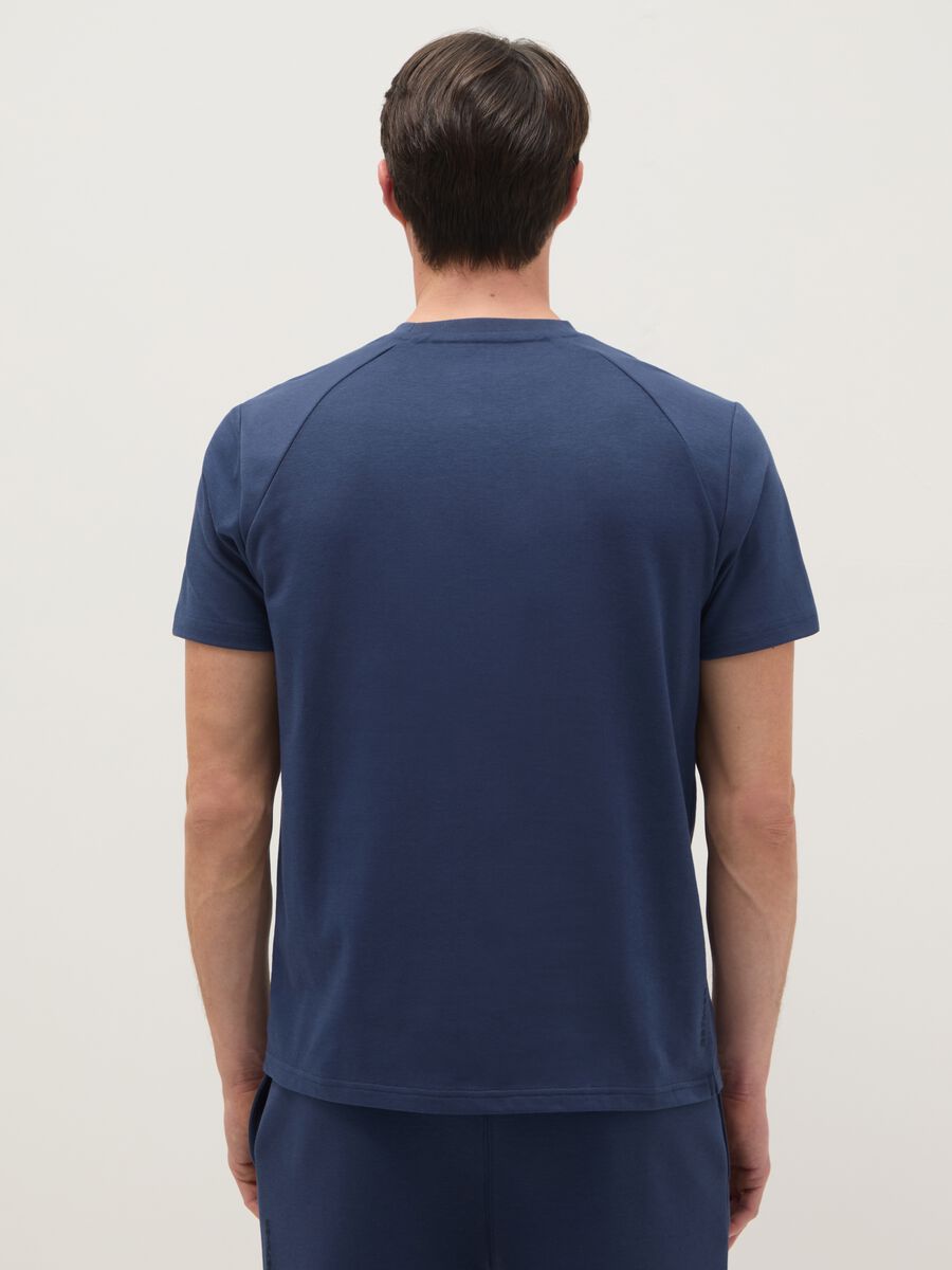 Blue Cotton Blend Crew Neck T-shirt Regular Fit_2