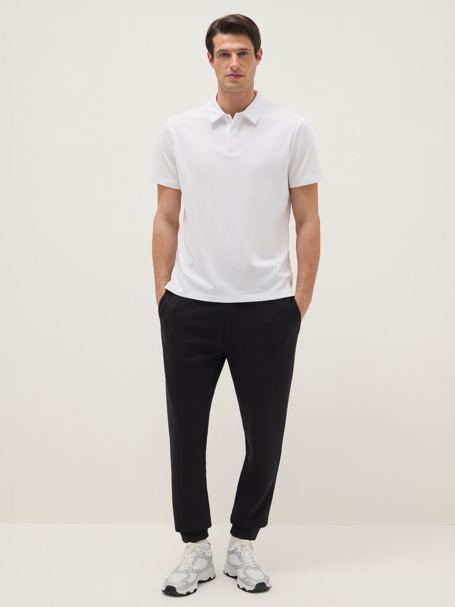 White short-sleeve mixed cotton polo, regular fit_1