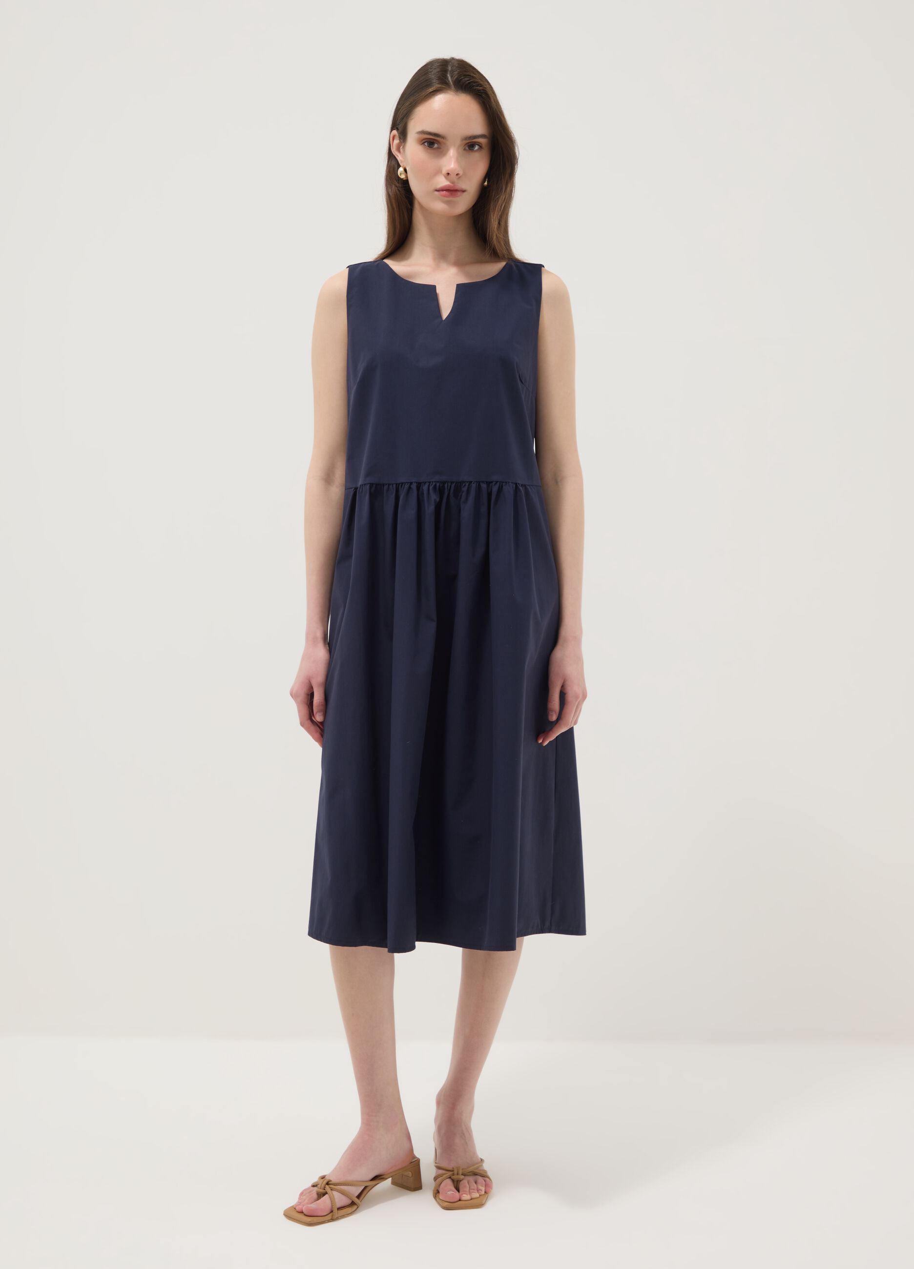 Blue pure cotton midi dress with oversized fit