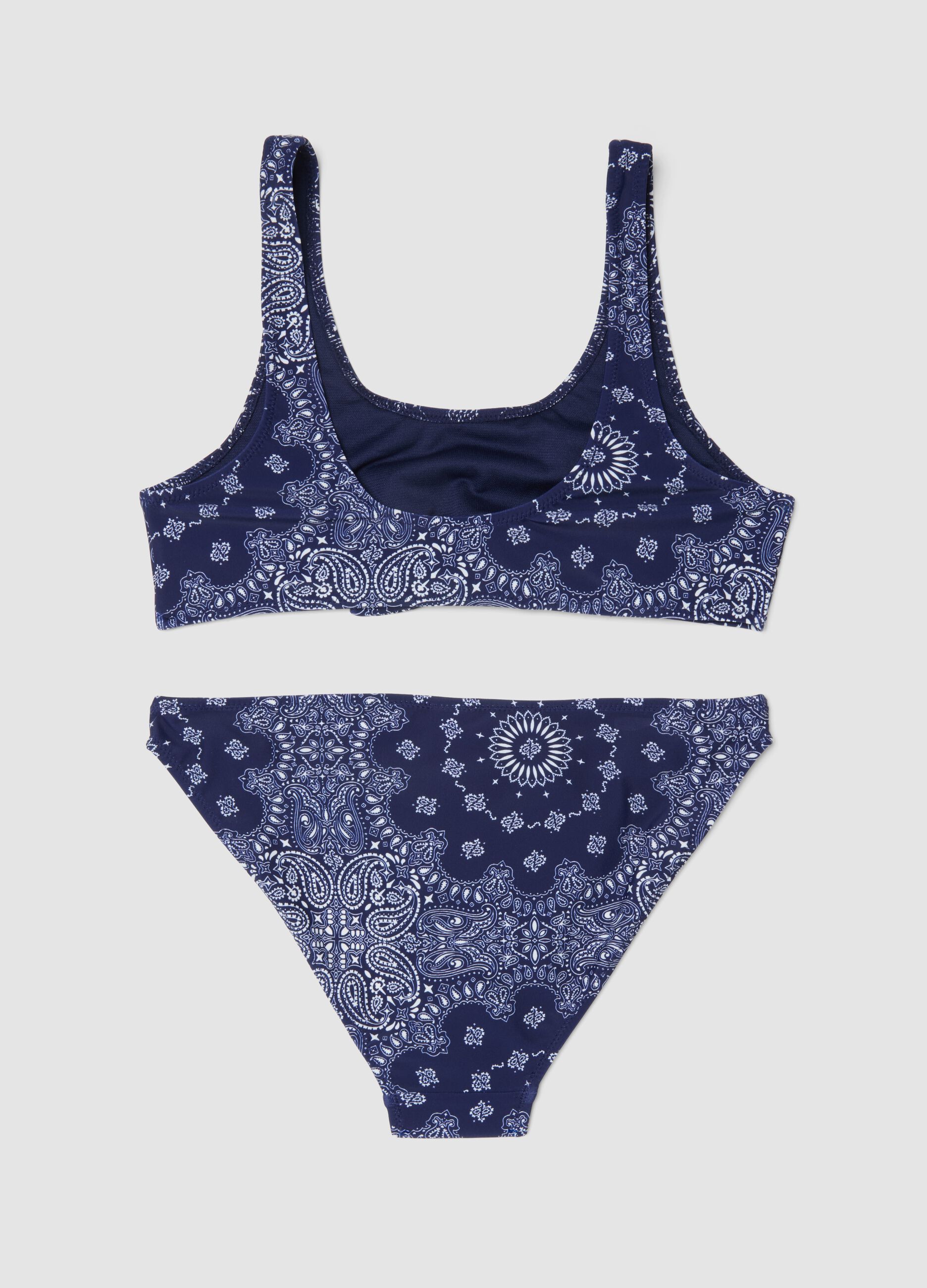 Girls&rsquo; blue stretch bikini with paisley print