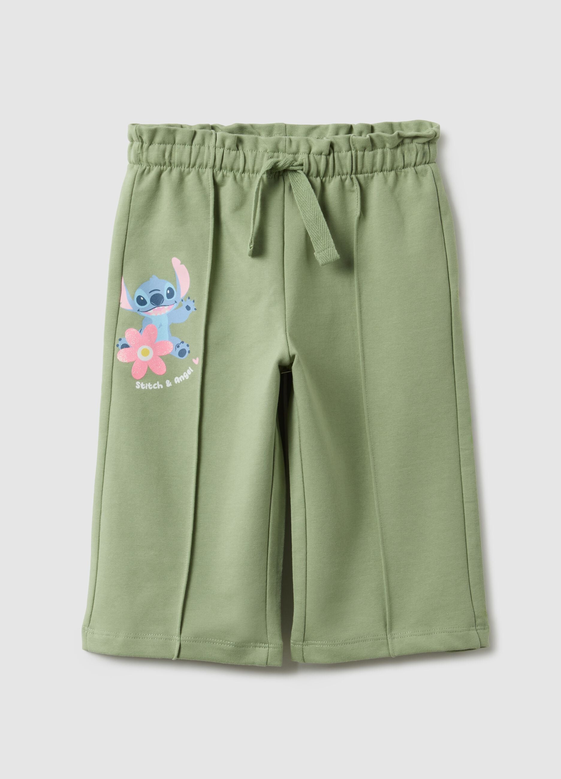 Gr&uuml;ne Paperbag-Hose f&uuml;r M&auml;dchen aus elastischer Baumwolle Regular-Fit