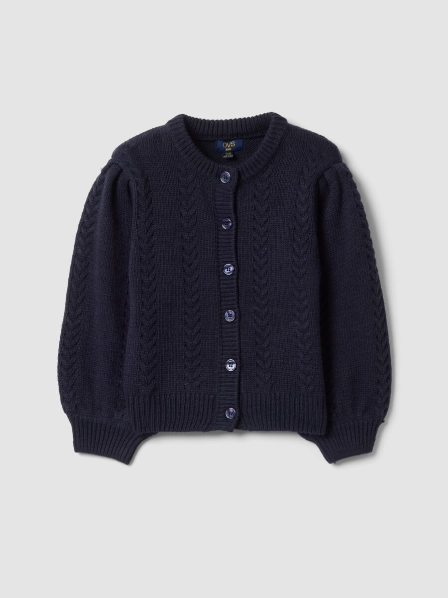 Blue cable-knit cardigan with buttons, regular fit_0
