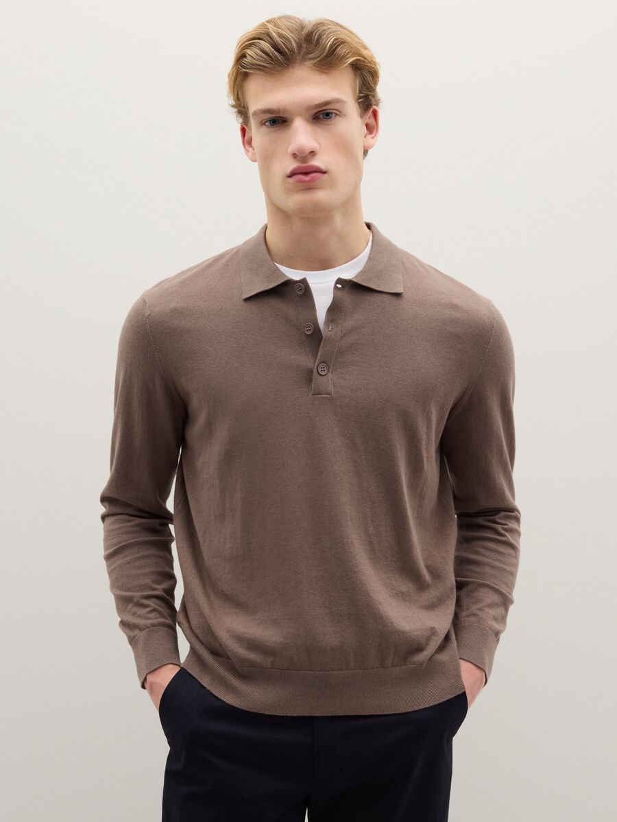 Regular-fit brown cotton blend polo shirt_0