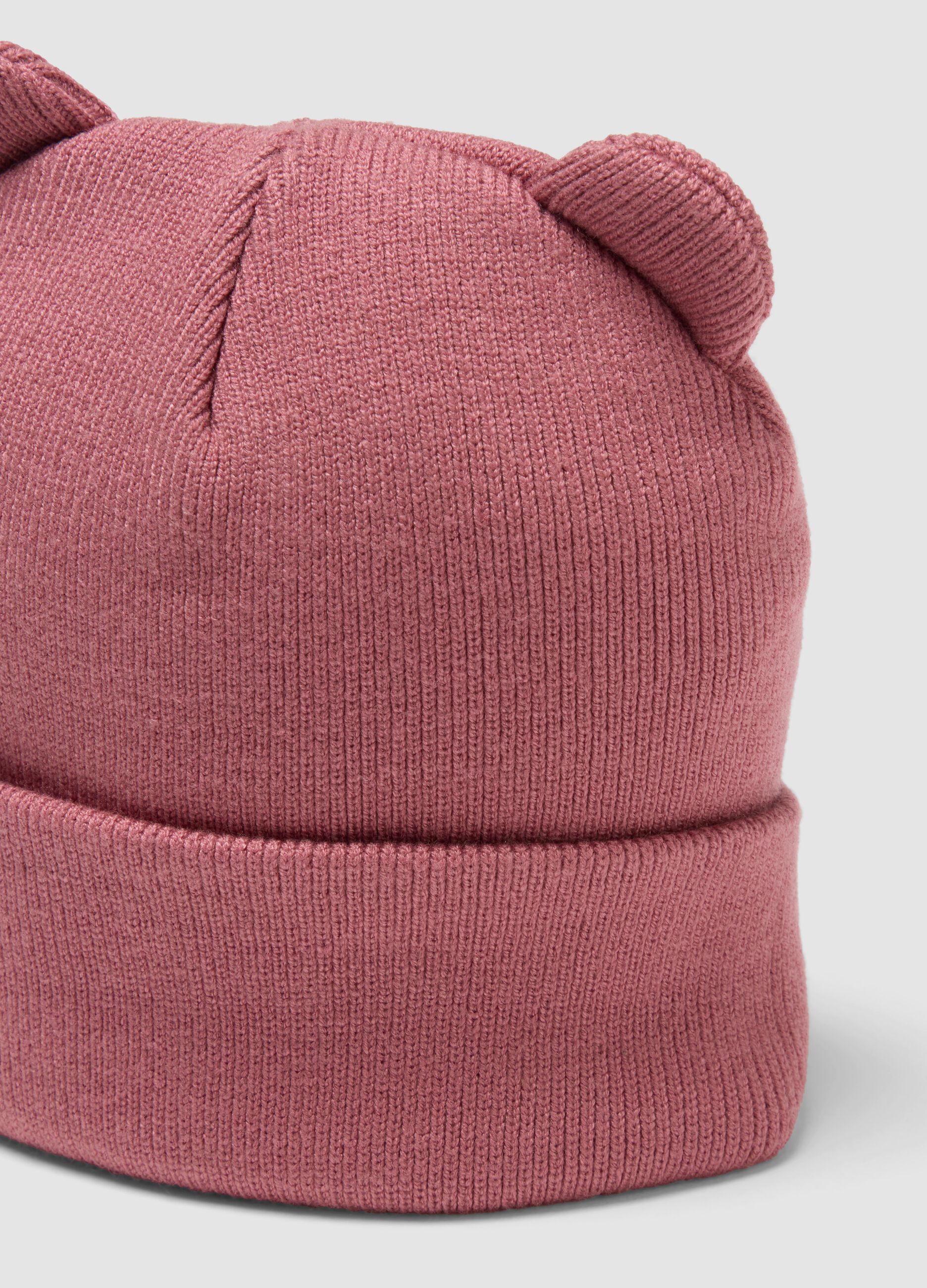 Pink knitted viscose-blend hat with ears