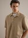 Beige pure linen regular fit shirt with bowling collar_0
